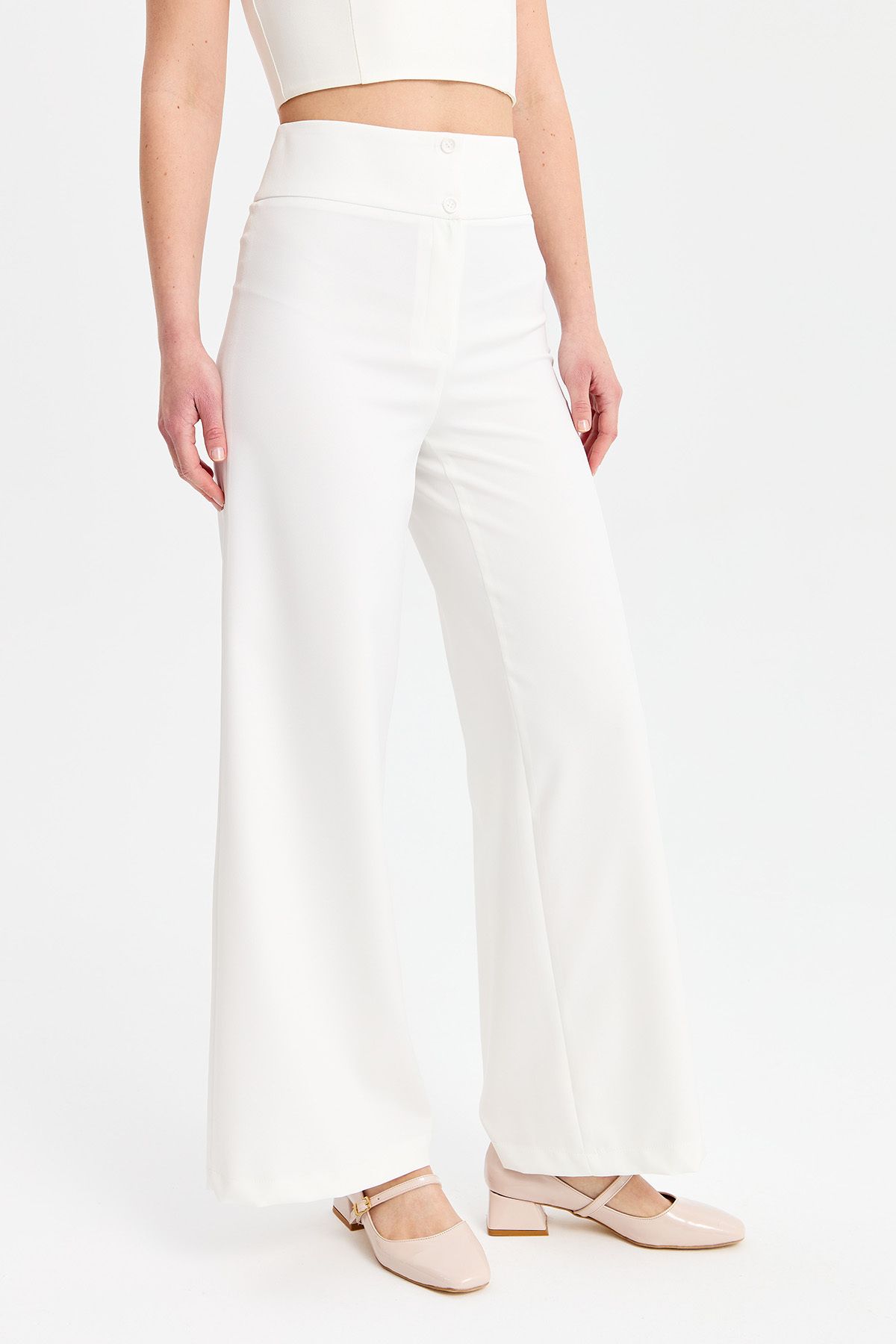 TUİS-High Waist Wide Leg Trousers - White 2