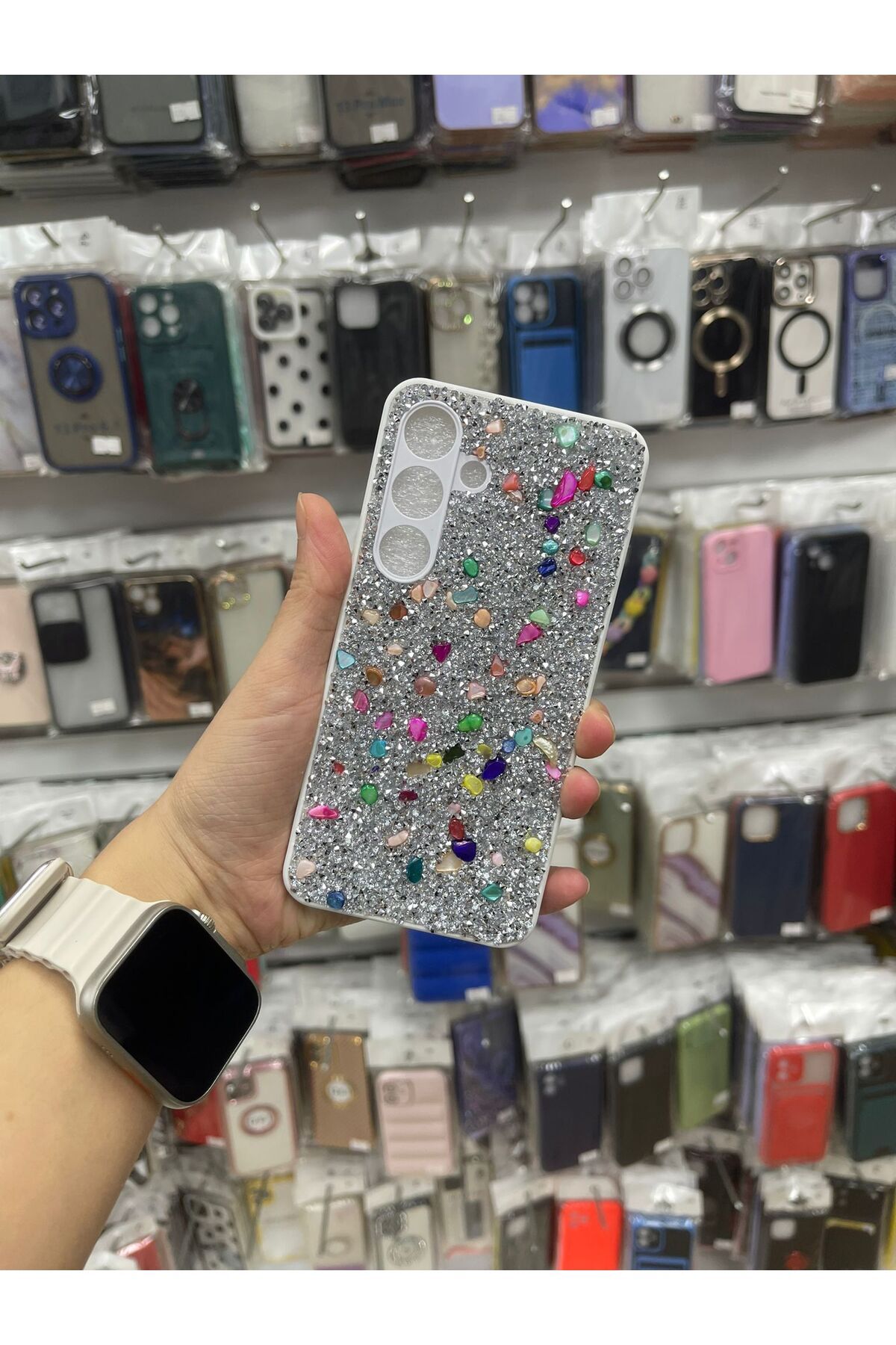TECNOTREND Galaxy S24 Kılıf Kamera Çıkıntılı Parlak Taşlı Tasarım Sert Kapak
