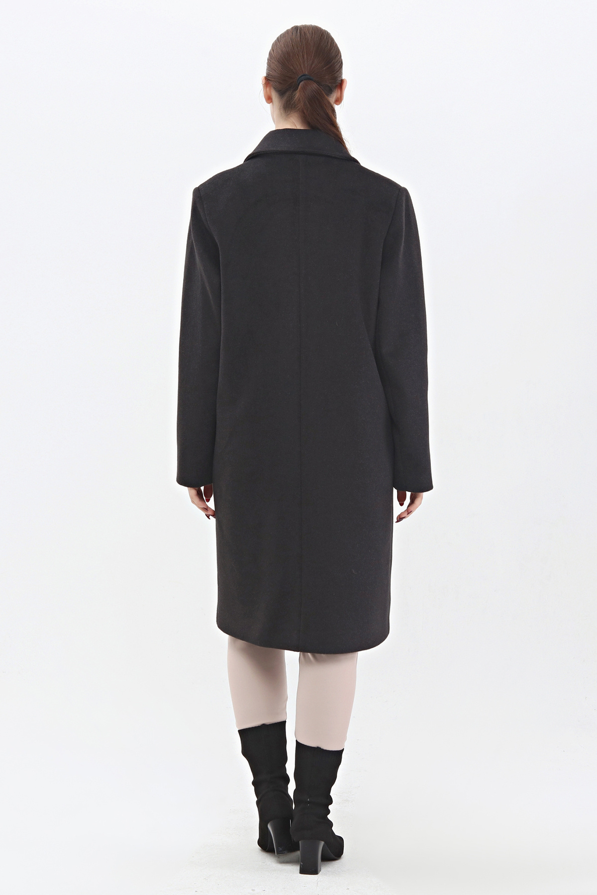 Veger-Anthracite 3440 Model Wool Stamp Women's Coat - Double Pocket Detail 5