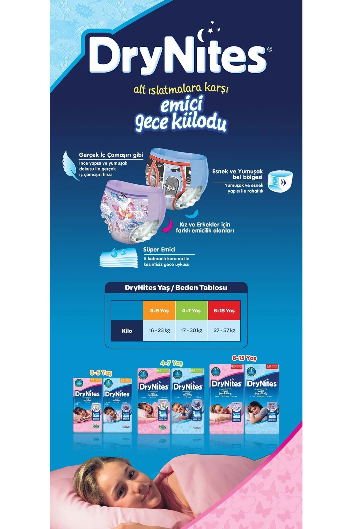 DryNites Emici Gece Külodu/Külot Bez Kız 4-7 Yaş (17-30KG) Large 10 Adet (Alt Islatmalara Karşı) fotoğrafı 7 (önizleme)