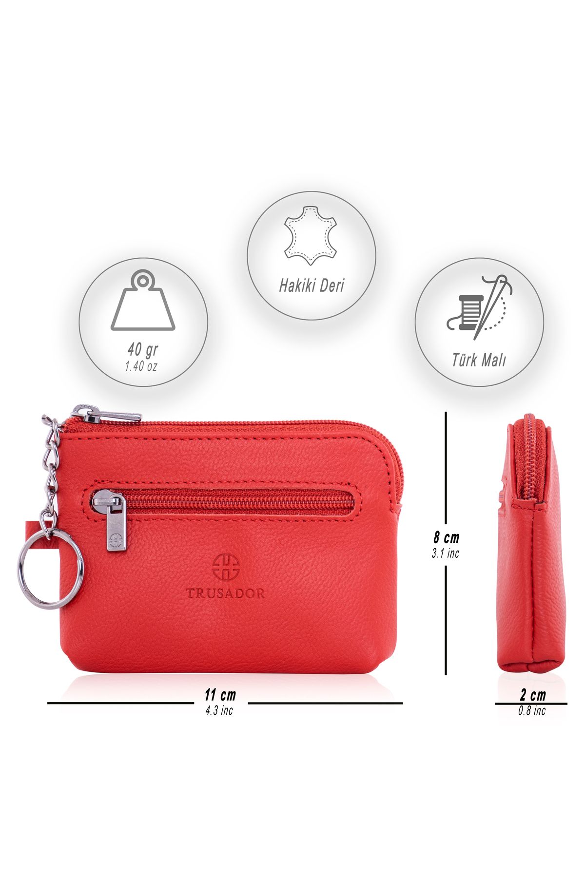 کیف پول زنانه MILANO RED ZIPPERED MINI SIZE WALLET LEAINE چرمی RFID KEYCHAIN محافظت شده Trusador