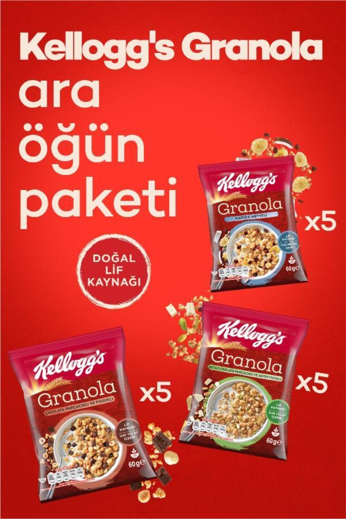 Kellogg's Granola 60 gr X15 Adet,çikolata Parçacıklı Ve Fındıklı,meyveli,antep Fıstıklı Ve Beyaz Çikolata