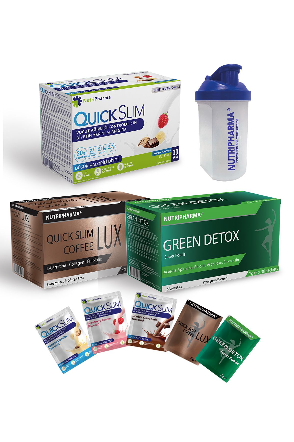 NUTRIPHARMA Quick Slim Kiti, Weight Loss Shake, Slim Lux Coffee For Weight Loss, Green Detox, Shaker