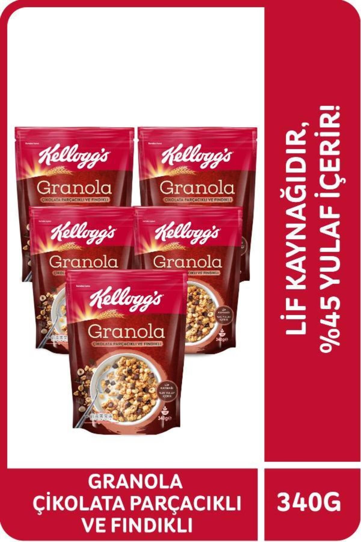 Kellogg's Granola Çikolata Parçacıklı Ve Fındıklı 340g X5 Adet, %44 Yulaf Ezmesi,lif Kaynağı,kahvaltılık