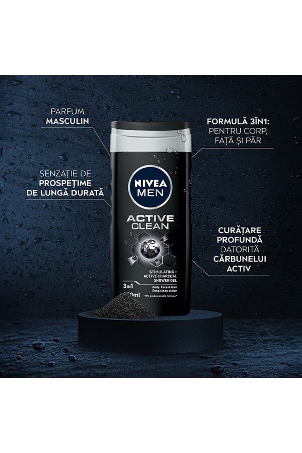 NIVEA-Men set: Active Clean Shower gel 250 ml, Deodorant Spray Invisible Black- White Power 150 ml 3