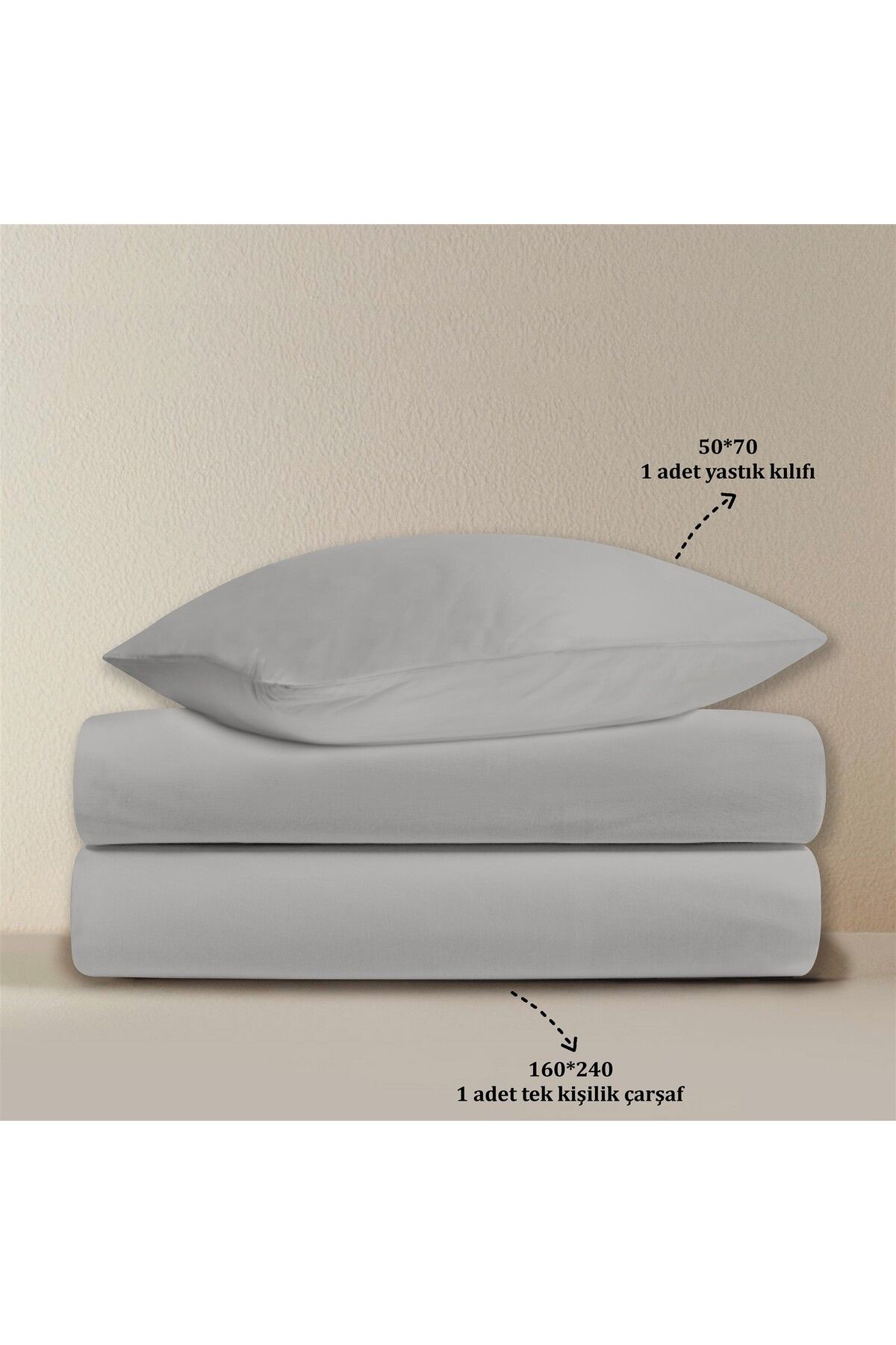 Evim-100% Cotton Akfil Flat Sheet Set Single 160X240 cm Gray 4