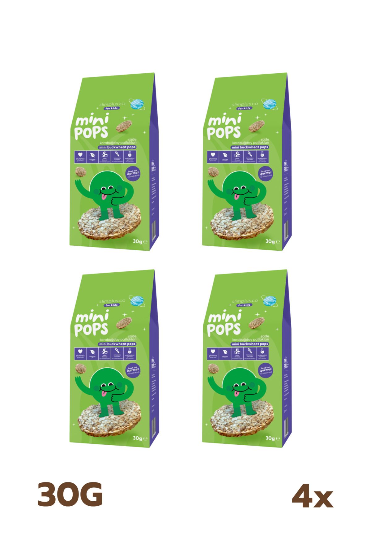 slimplus 4 Paket Mini Pops Atıştırmalık Karabuğday Patlakları 30G