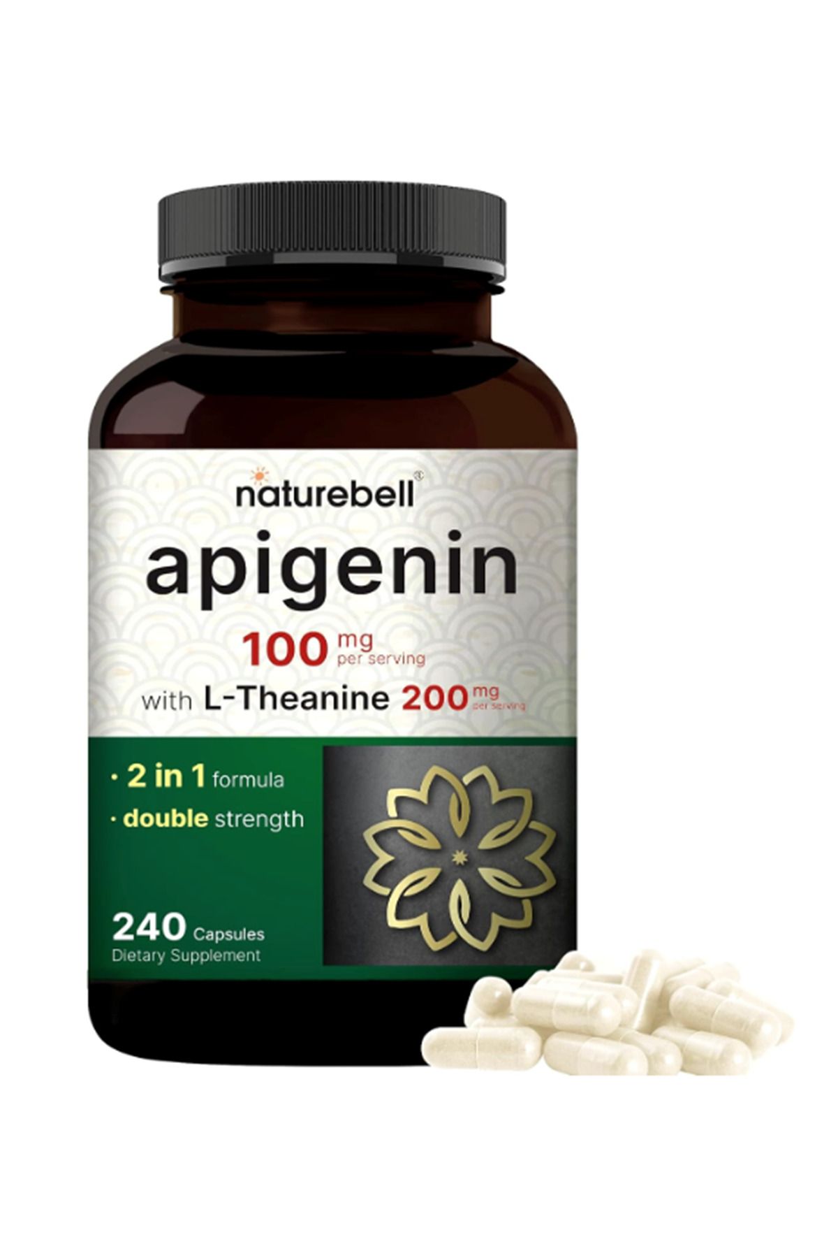 Naturebell Apigenin 100mg With L-theanine, 240 Capsules (50MG APİGENİN PER CAPSULE) – Extra Strengt