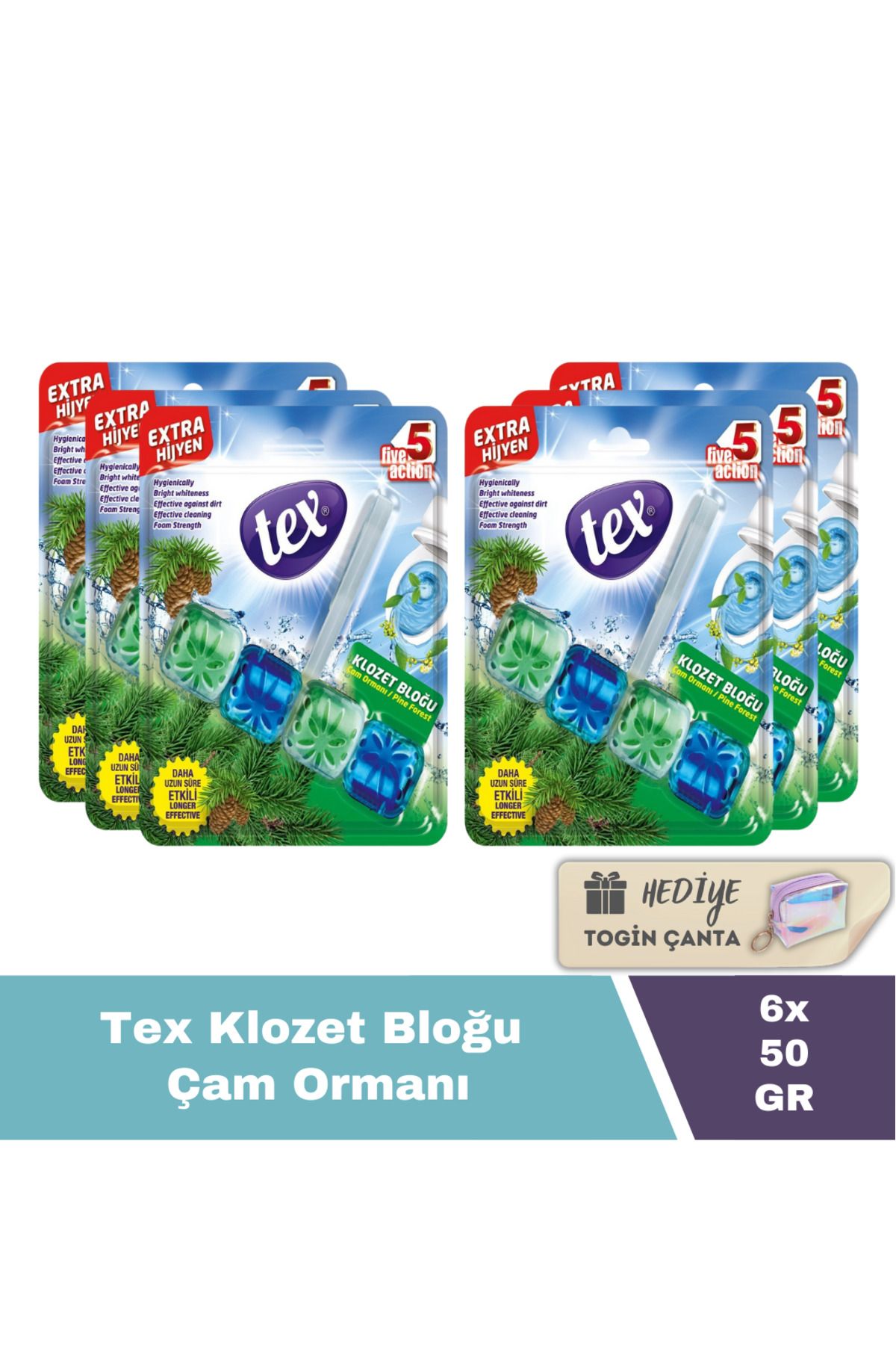 Tex Wc Klozet Bloğu Çam 50Gr X6 Adet + Hediye Togin Çanta