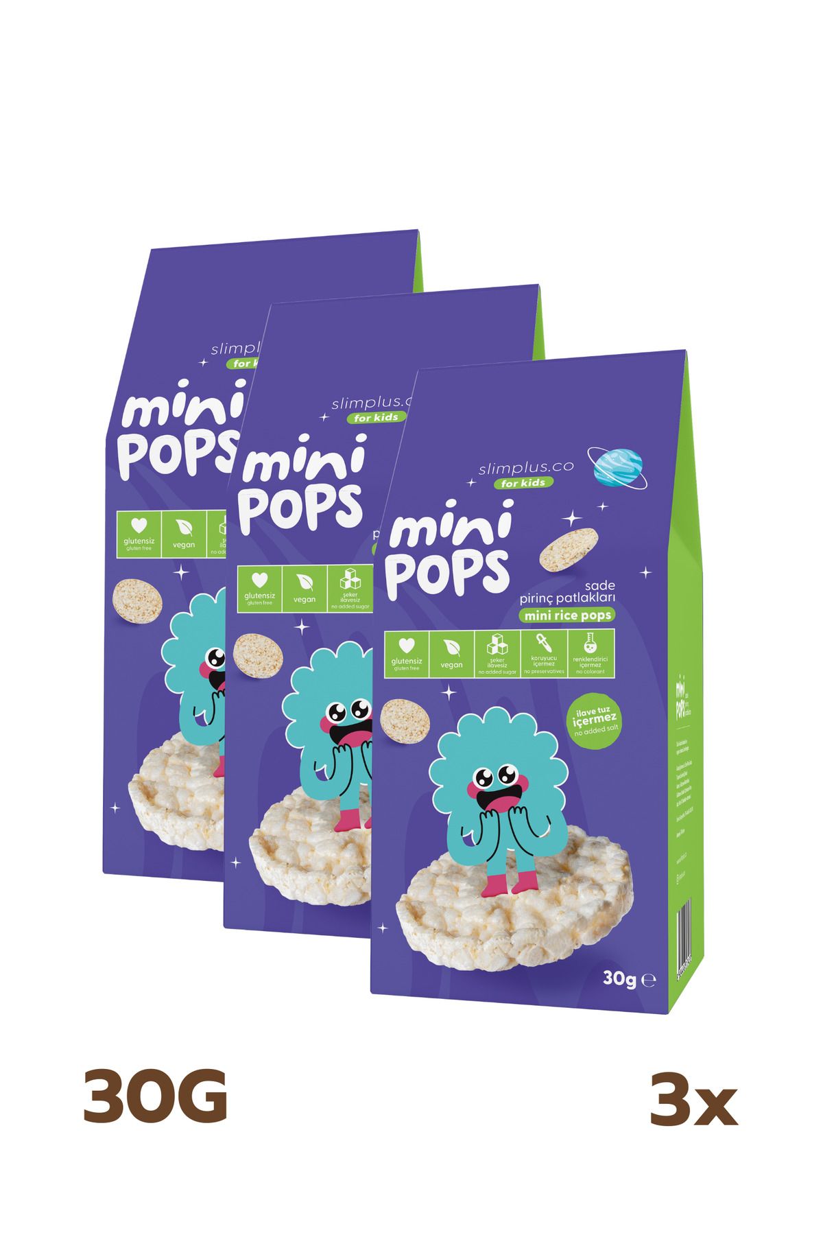 Slim+ Slimplus 3 Paket Mini Pops Atıştırmalık Pirinç Patlakları 30G