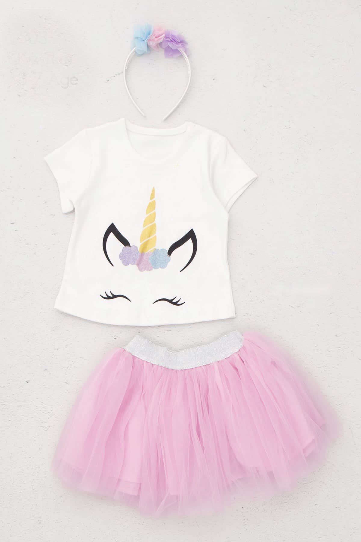 Kız Çocuk Unicorn Tütü Ikili Takım