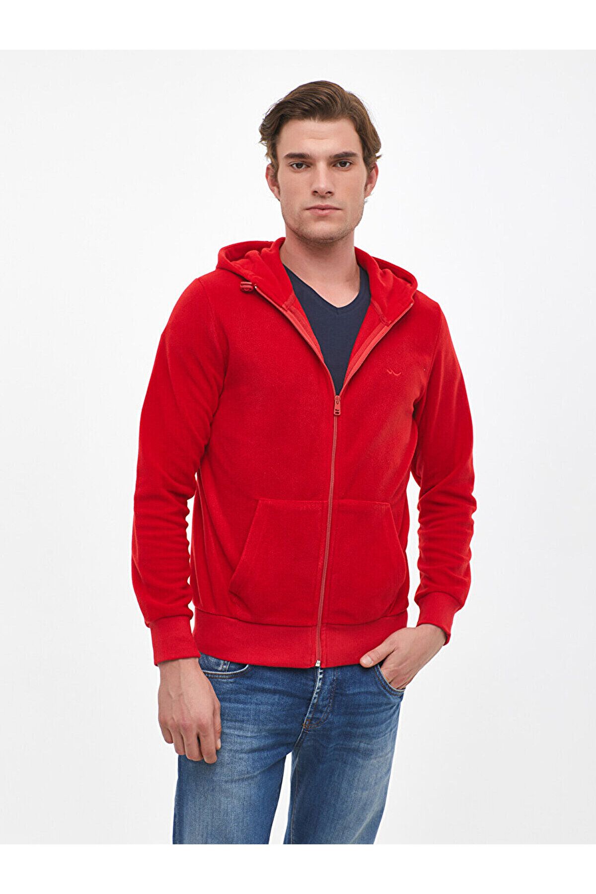 Ltb-Hooded Zipper Fleece Red Cardigan 2