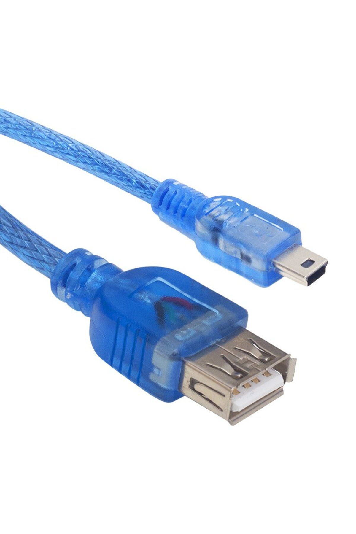 BORATİC USB 5 PİN ERKEK-USB DİŞİ IPOD KABLOSU MAVİ ŞEFFAF 40 CM (4767)