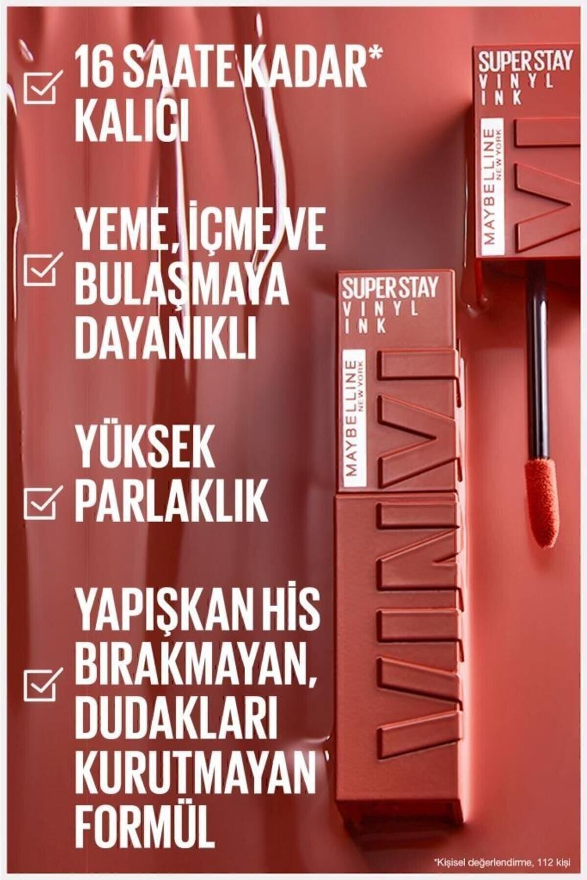 Maybelline New York Super Stay Vinyl Ink Uzun Süre Kalıcı Likit Parlak Ruj 115 Peppy &Mini Sky High Cosmic Black Maskara-8