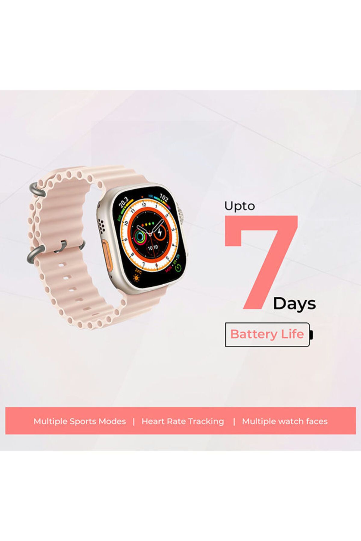 Icruze-Pronto Max Smartwatch Bluetooth Calling- 2.01’’ Inch Touch Screen,Silicon Band-Pink 7