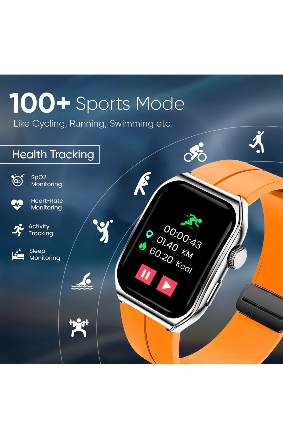 Icruze-Pronto Flex Bluetooth 5.0 Smartwatch with 2.01" HD Display, Bluetooth Calling - Orange 5