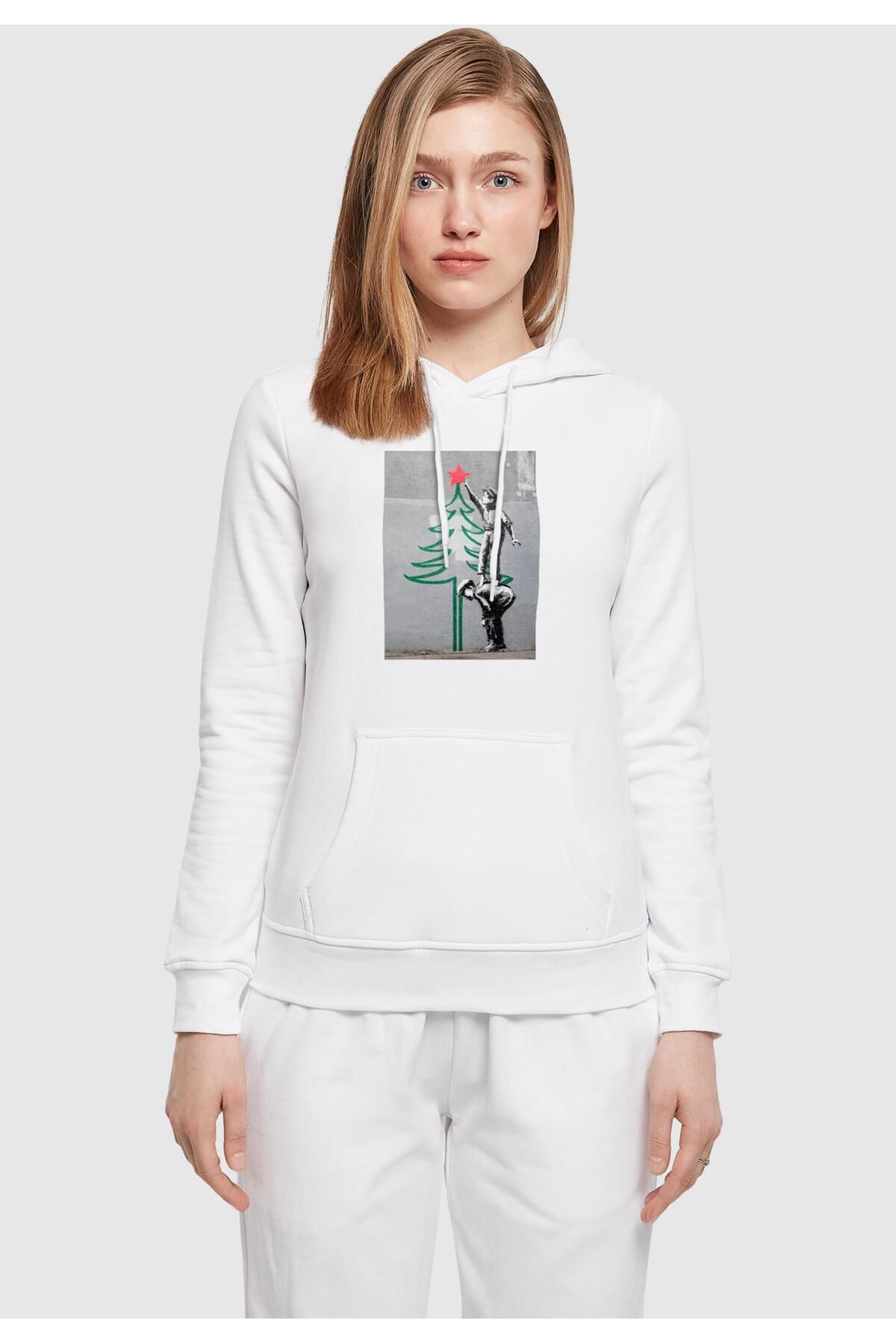 Merchcode-Ladies Banksy - Weihnachtsbaum Basic Hoody 3