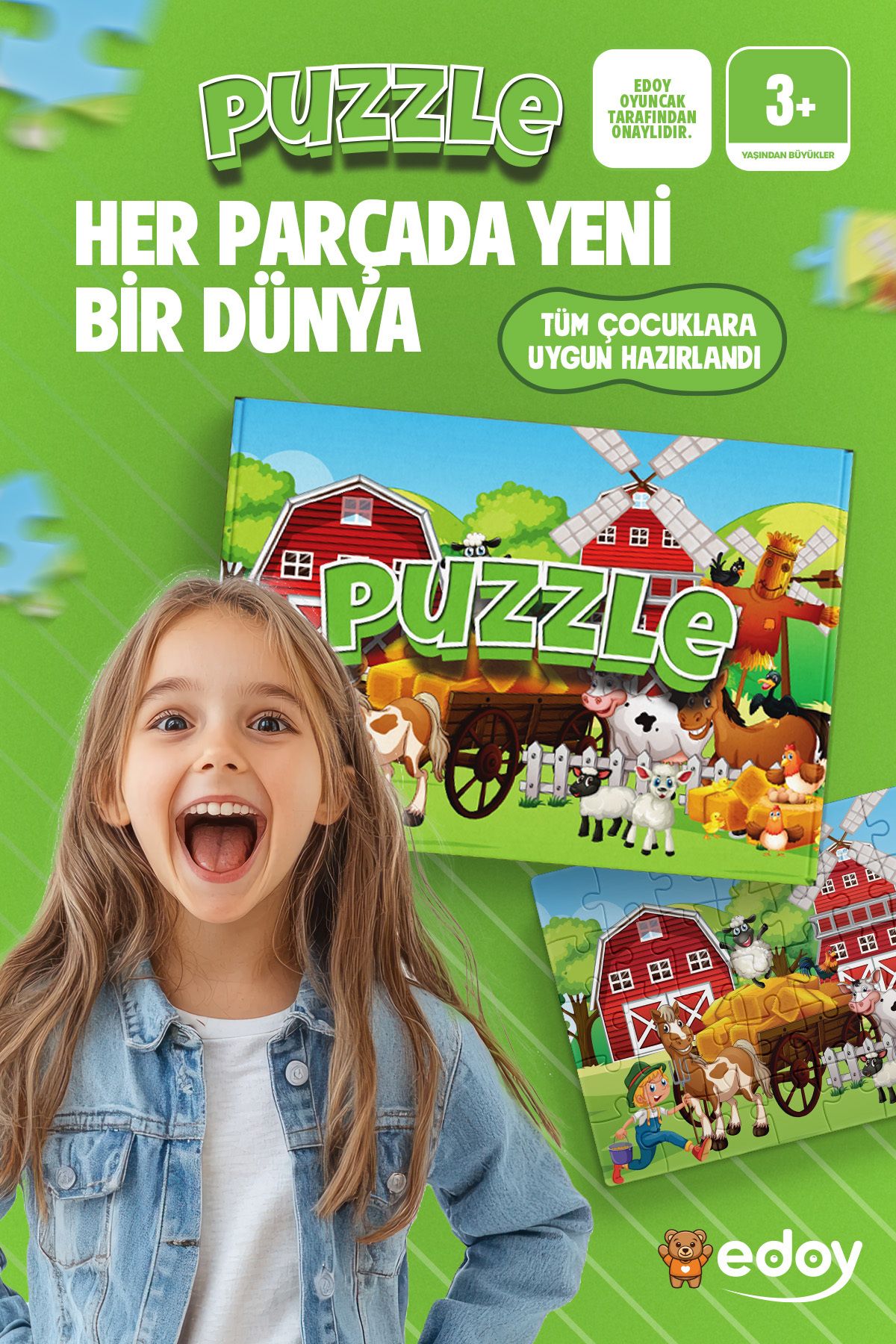 Çocuk Puzzle 24 Parça | Çiftlik Temalı Ahşap Yapboz 3-4 Yaş için Eğitici ve Eğlenceli 24 Parçalı Puzzle