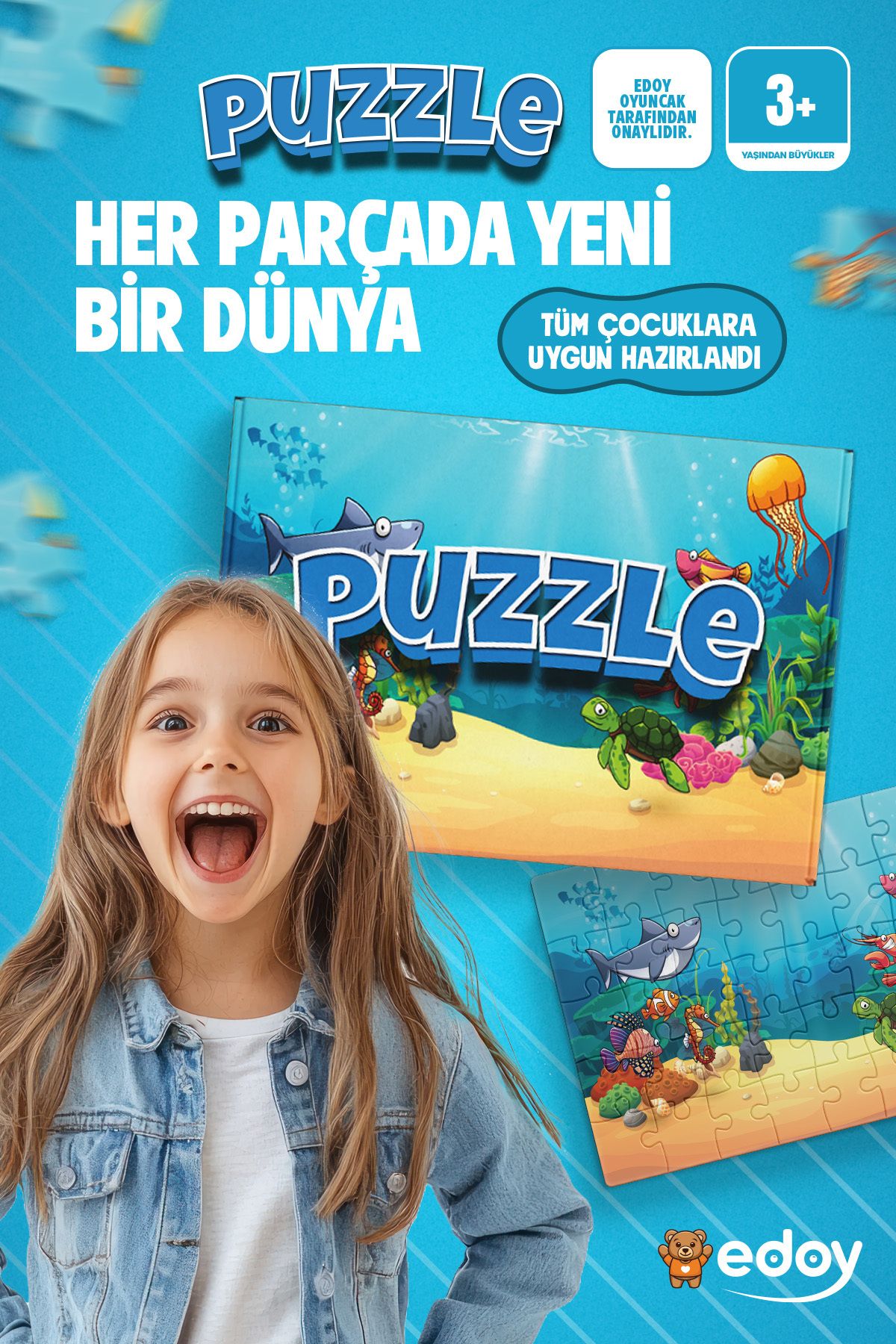 Çocuk Puzzle 24 Parça | Balık Temalı Ahşap Yapboz 3-4 Yaş için Eğitici ve Eğlenceli 24 Parçalı Puzzle