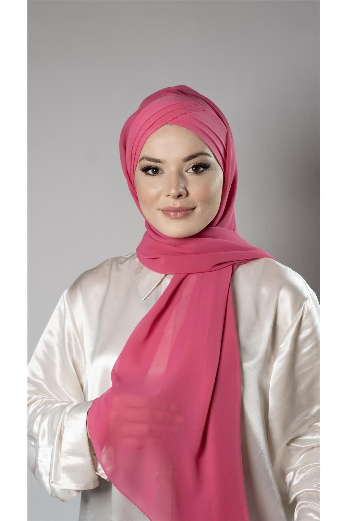 HÜRREM BONE-Pink Practical Ready-made Snap-on Bone Shawl Chiffon Fabric Self-bonded Three-Striped 1451_04 4