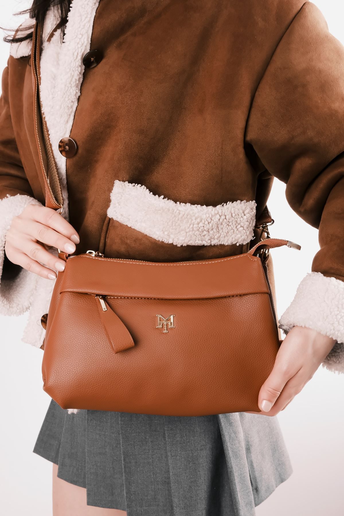 Lal Shoes & Bags-Tan Women's Crossbody Bag - Front Zipper Detail (1465) 2