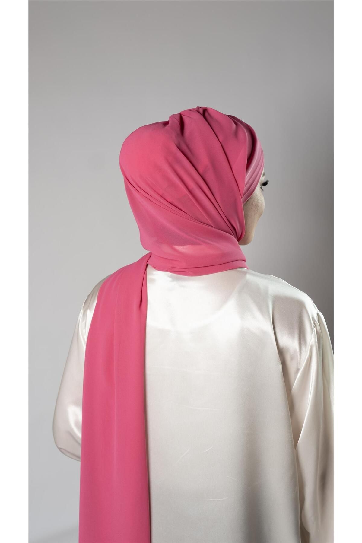 HÜRREM BONE-Pink Practical Ready-made Snap-on Bone Shawl Chiffon Fabric Self-bonded Three-Striped 1451_04 5