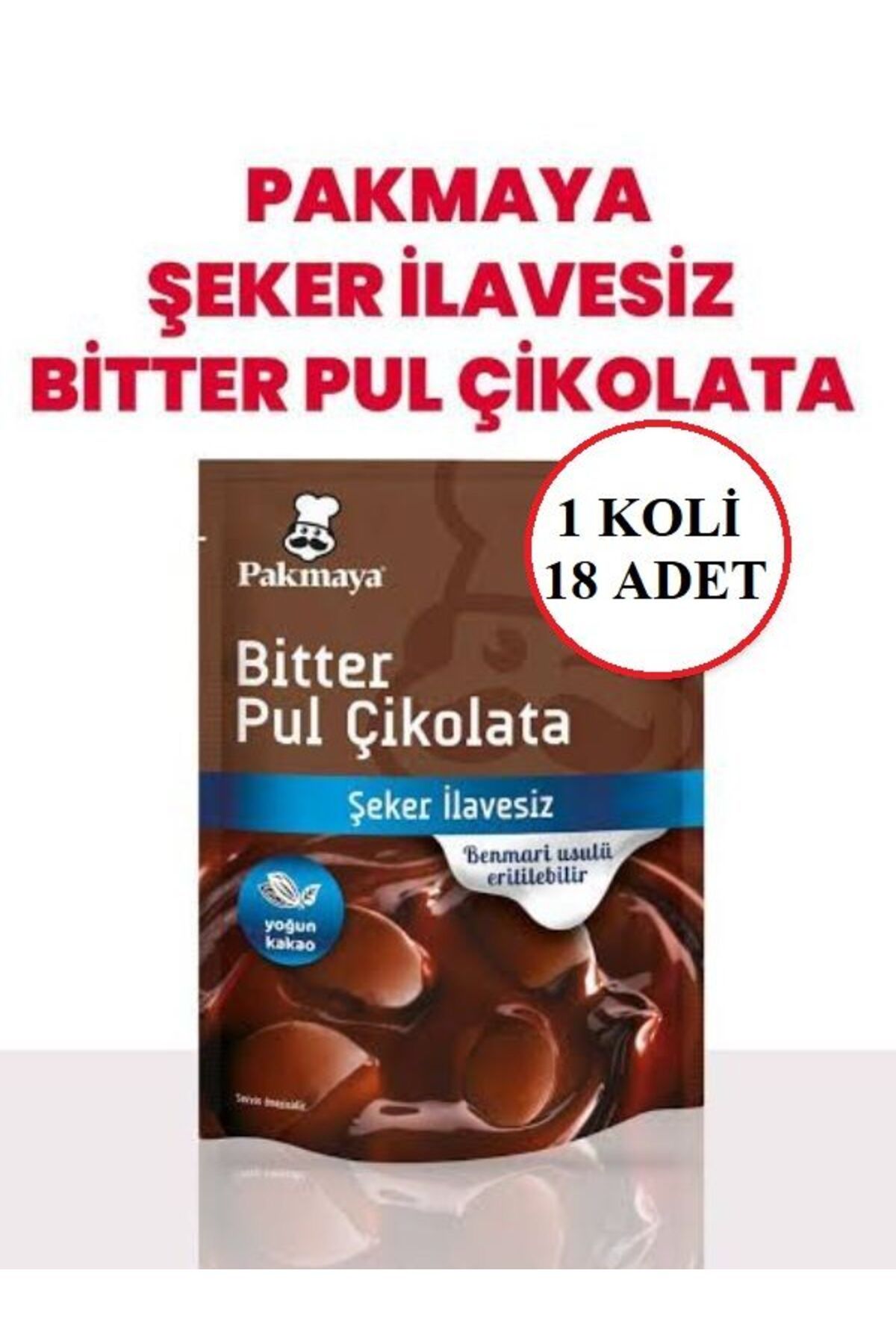 Pakmaya Şekersiz Bitter Pul Çikolata 70 Grx 18 Adet - 1 Koli̇-şeker İlavesiz Küvertür Çi̇kolata