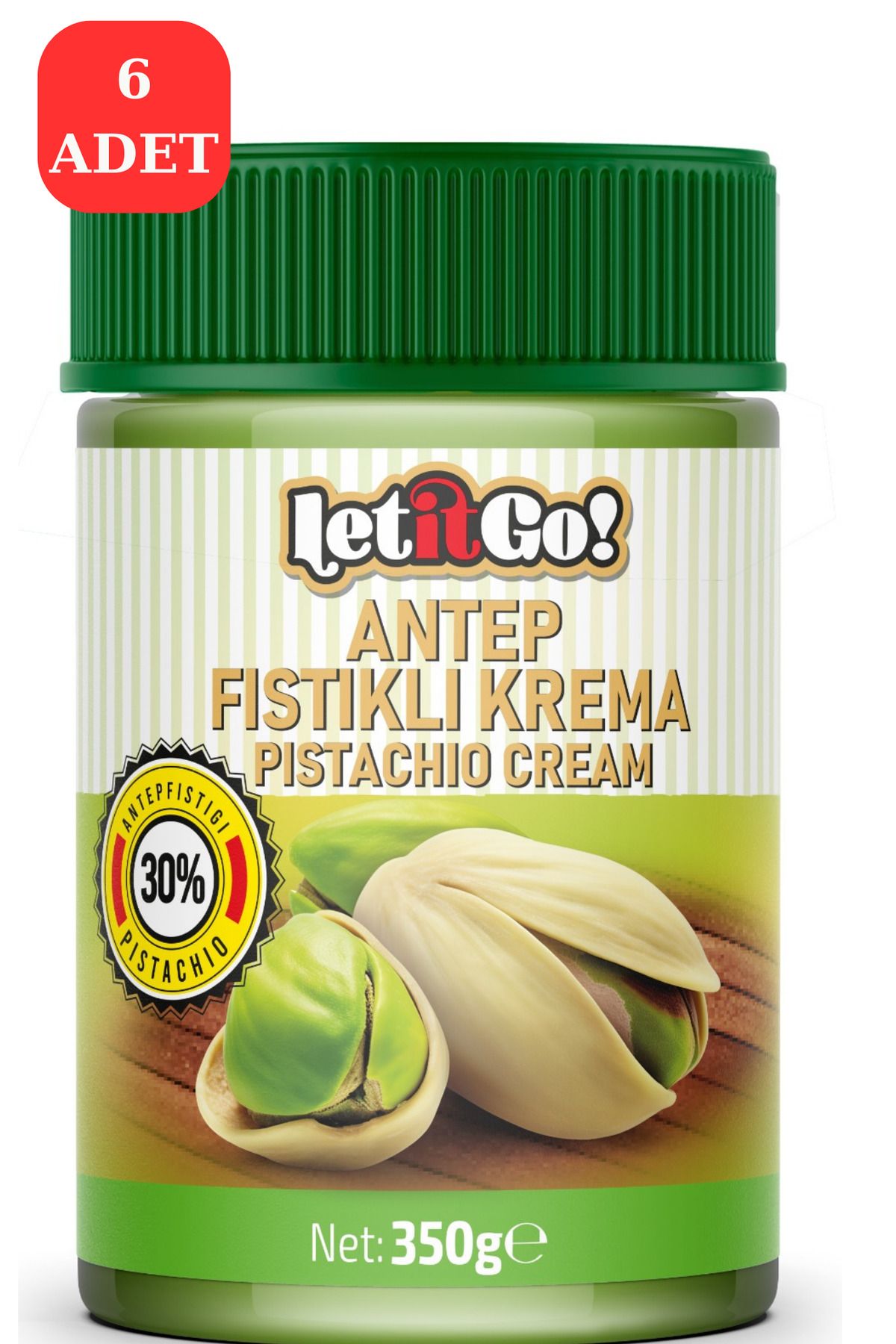 LET IT GO Antep Fıstığı Kreması 350 Gr - 6 Adet !! (%30 Antep Fıstığı)