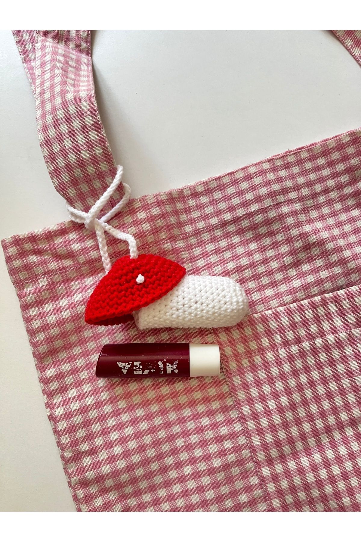Sumicorn Design-Amigurumi Knitted Mushroom - lip Balm and lip Gloss Case, Bag Accessory, Handmade Gift 3