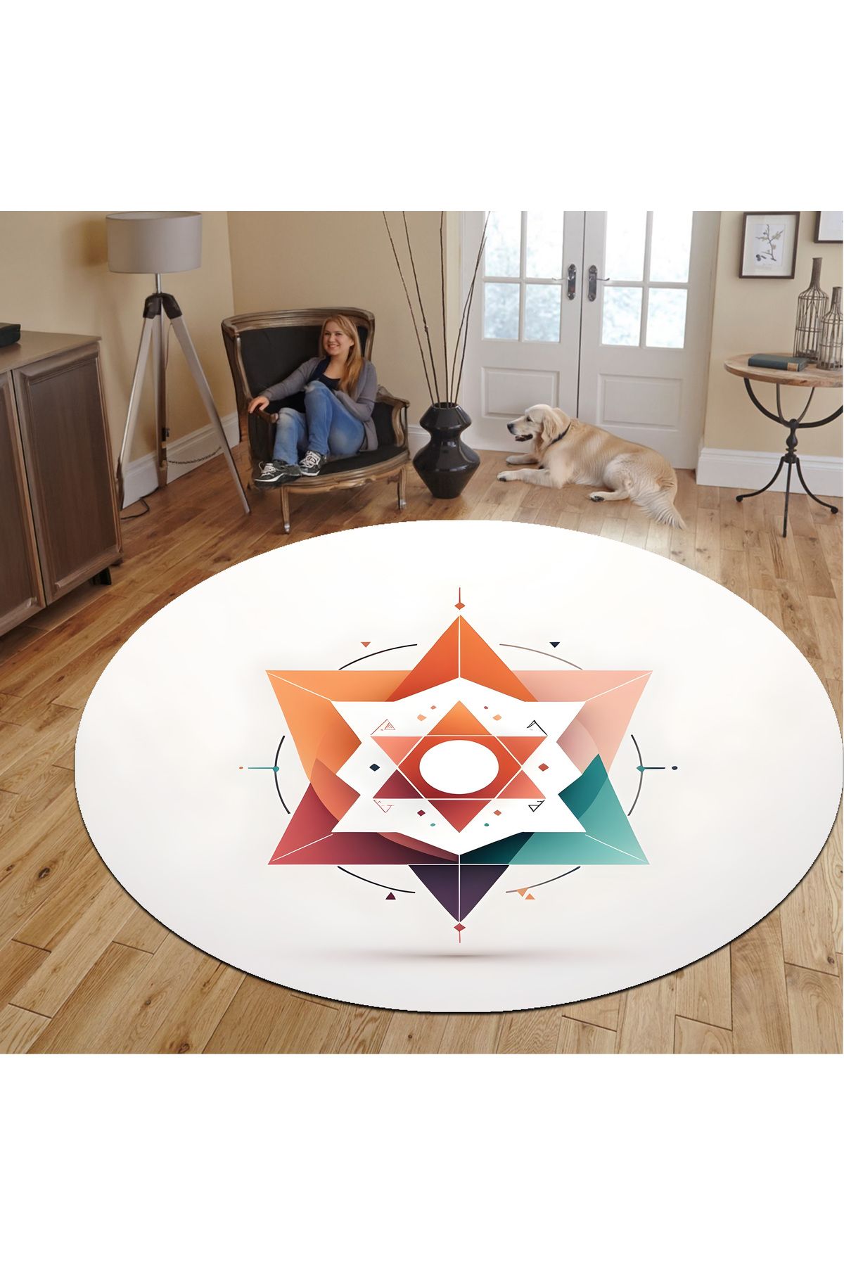 First Date Dijital Trend Yuvarlak Halı, Kaymaz Dot Taban Genç ve Oturma Odası 901