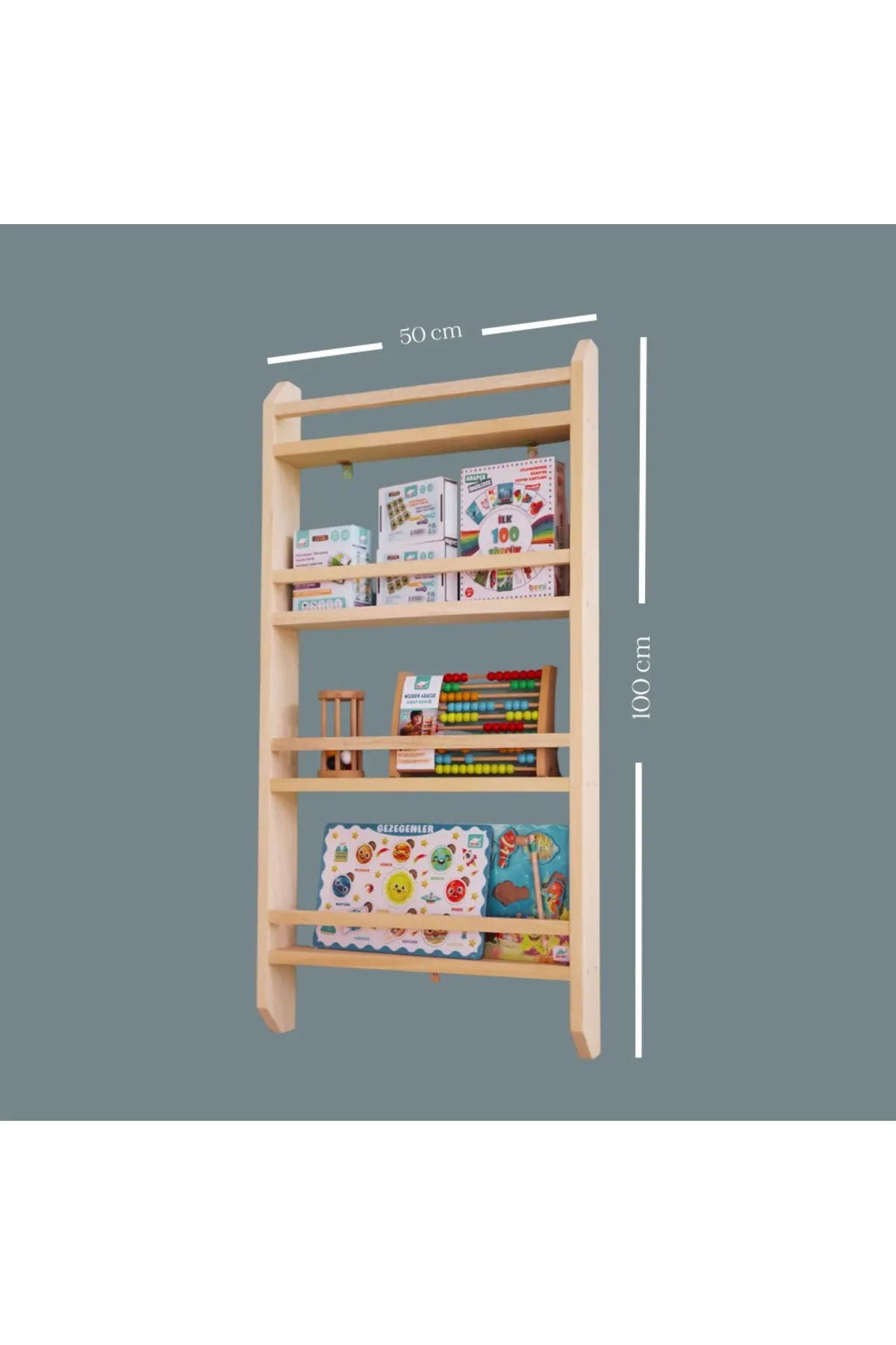 decoraid Montessori kitaplık Montessori çocuk odası kitaplığı ahşap doğal kitaplık ahşap kitaplık 100 x 50 cm fotoğrafı 3 (önizleme)