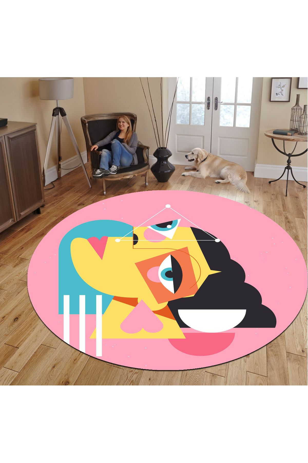 First Date Dijital Trend Yuvarlak Halı, Kaymaz Dot Taban Genç ve Oturma Odası 847