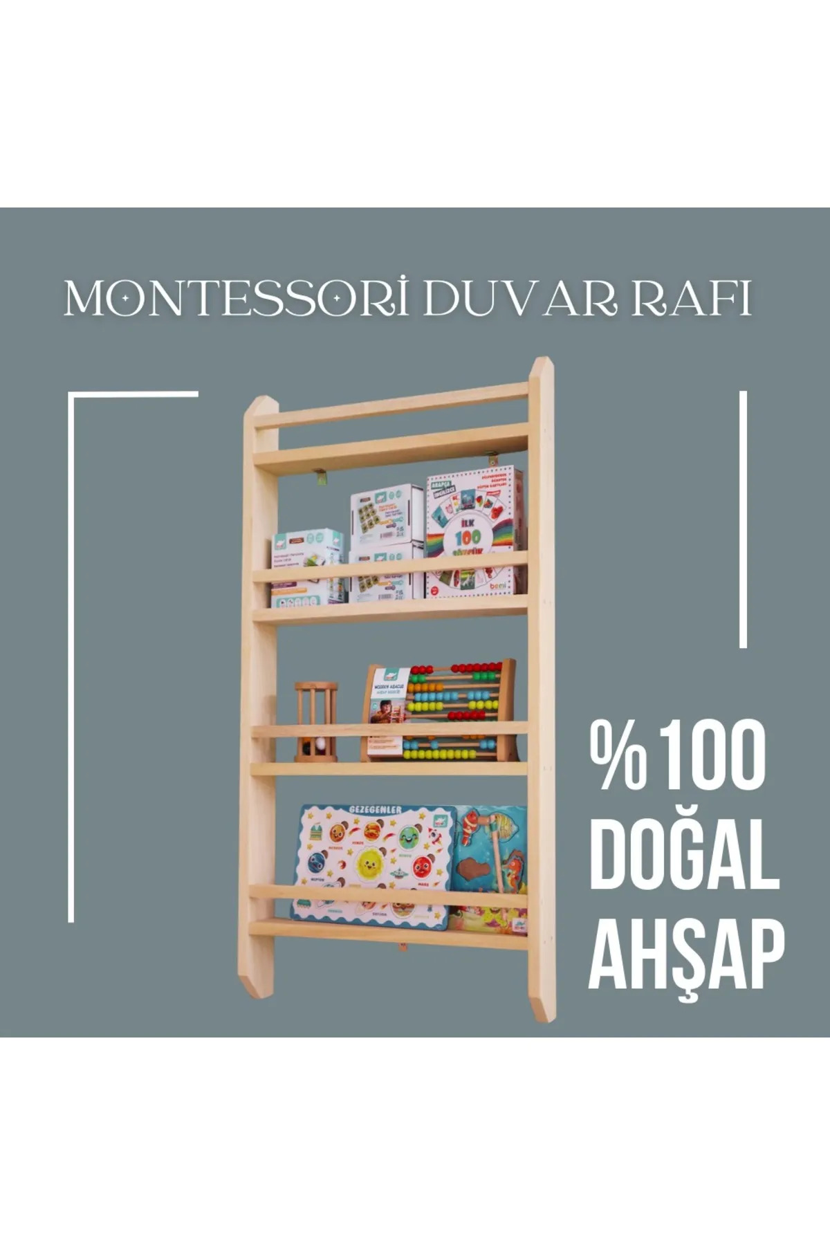 decoraid Montessori kitaplık Montessori çocuk odası kitaplığı ahşap doğal kitaplık ahşap kitaplık 100 x 50 cm fotoğrafı 4 (önizleme)