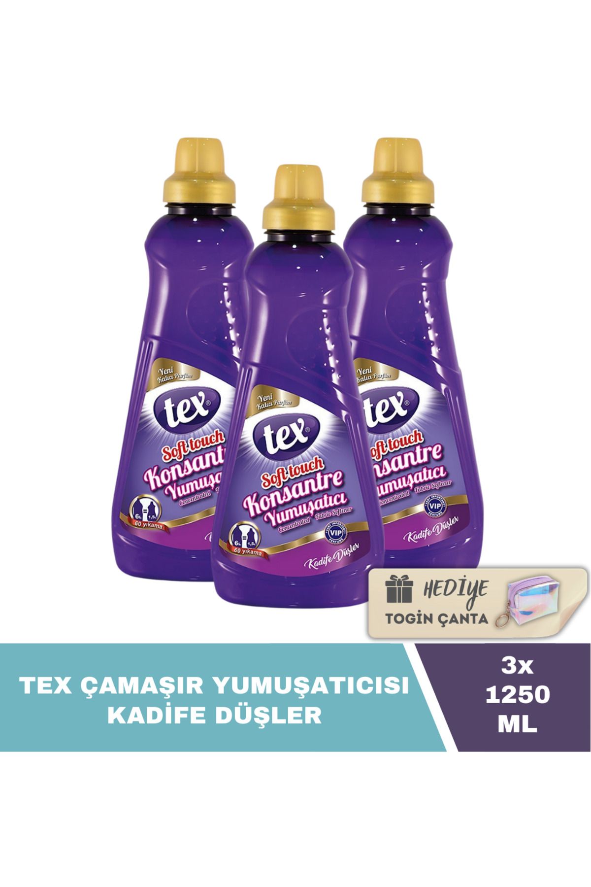 Tex Konsantre Yumuşatıcı Kadife Düşler 1250 ML X3 Adet + Hediye Togin Çanta