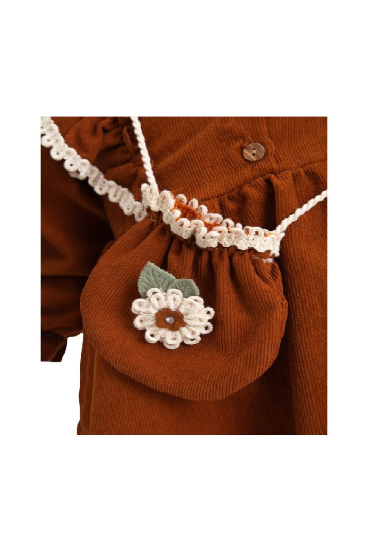 MİNİKO KİDS KIZ BEBEK UZUN KOL PAPATYA DESENLİ ÇANTALI BAYRAMLIK ELBİSE fotoğrafı 3 (önizleme)