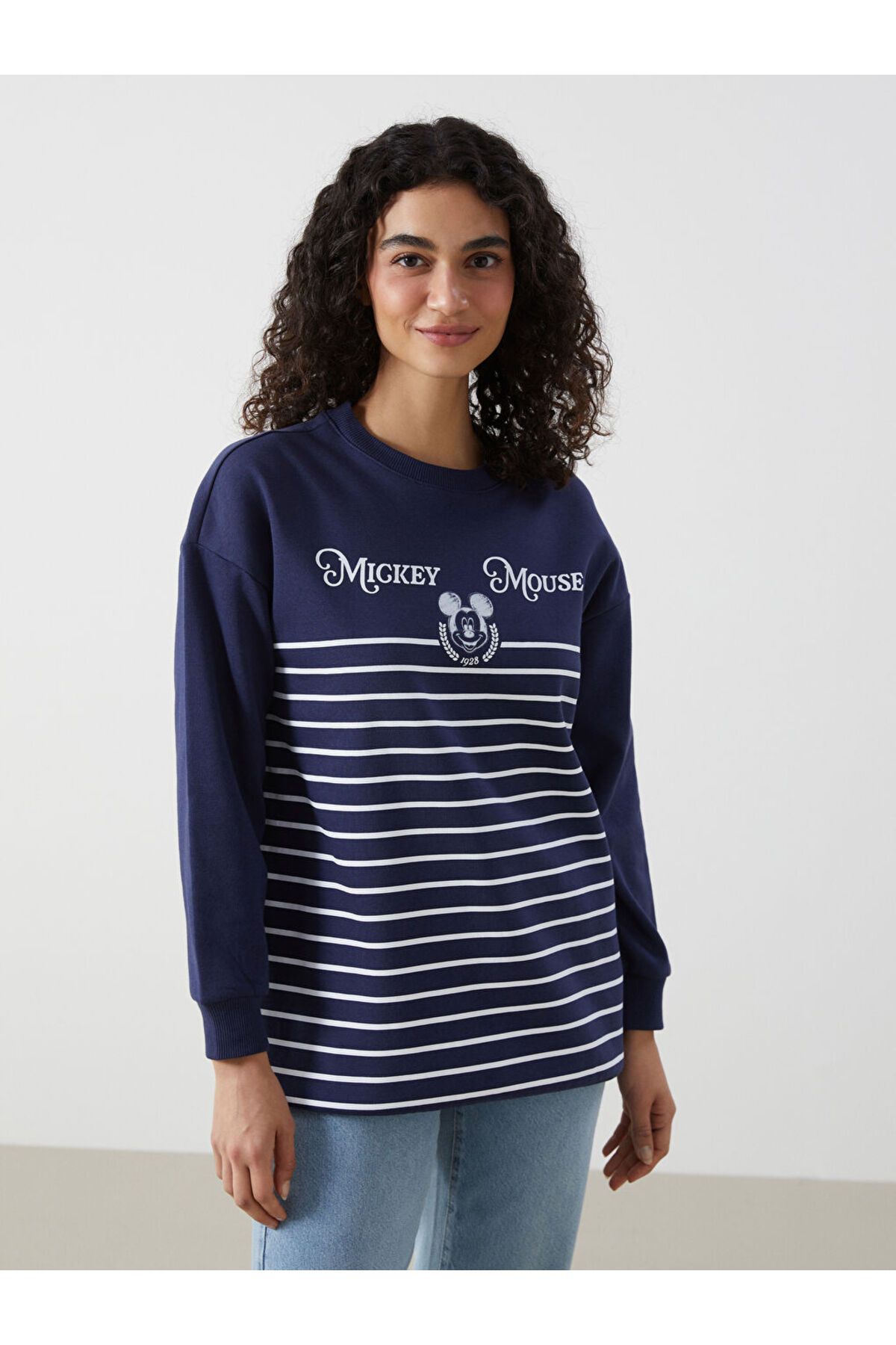 LC Waikiki Bisiklet Yaka Mickey Mouse Baskılı Kadın Sweatshirt Tunik