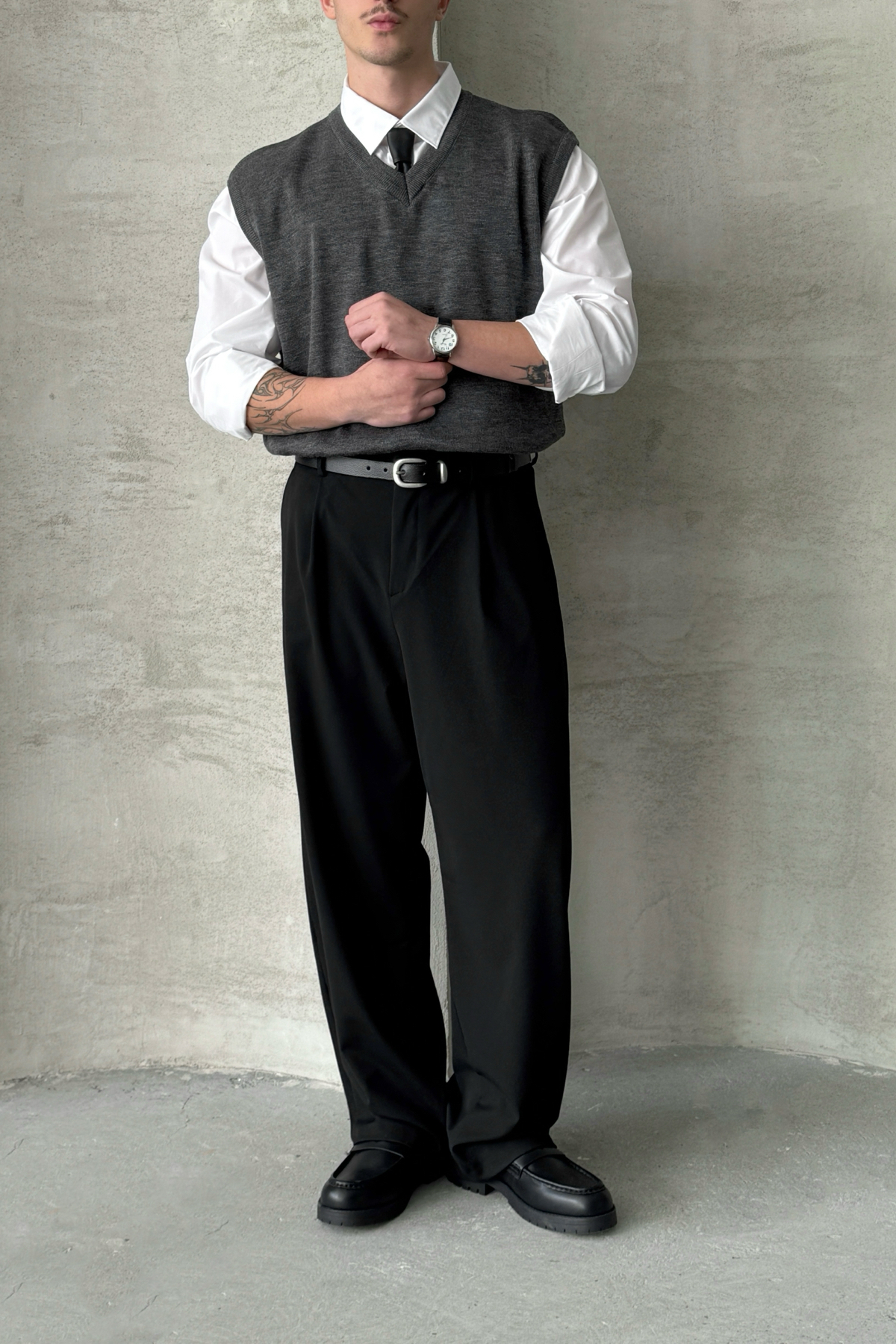 HYMAN  Erkek Pileli Ekstra Baggy Kalıp Kumaş Pantolon - Görsel 3