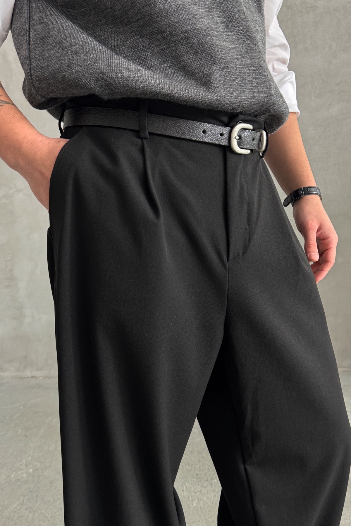 HYMAN  Erkek Pileli Ekstra Baggy Kalıp Kumaş Pantolon - Görsel 5