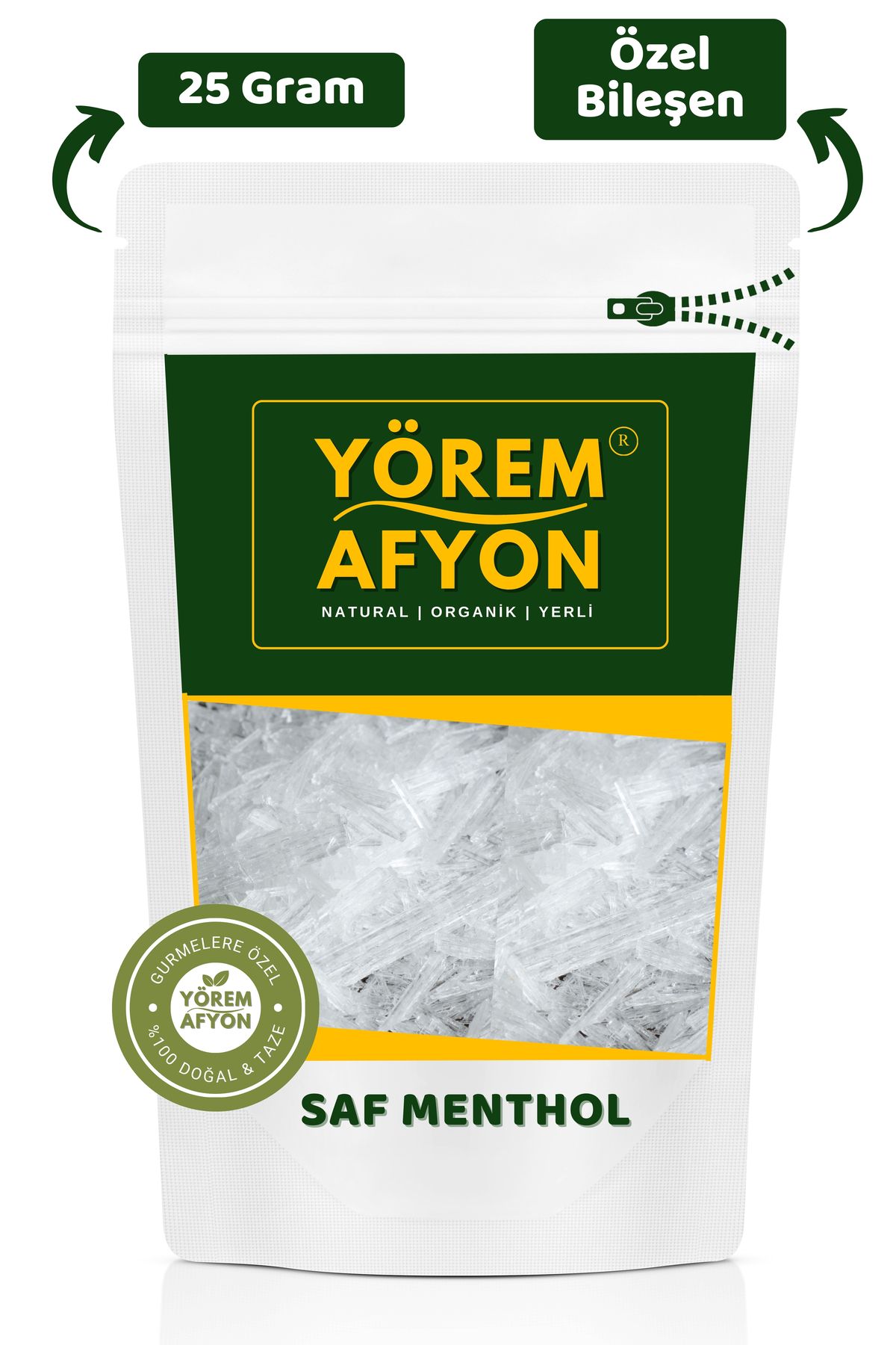 Gülçehre Yörem Afyon Doğal Nane Bileşenli Kristal Beyaz Keskin Ferahlatıcı Mentol, Menthol | 25gr.