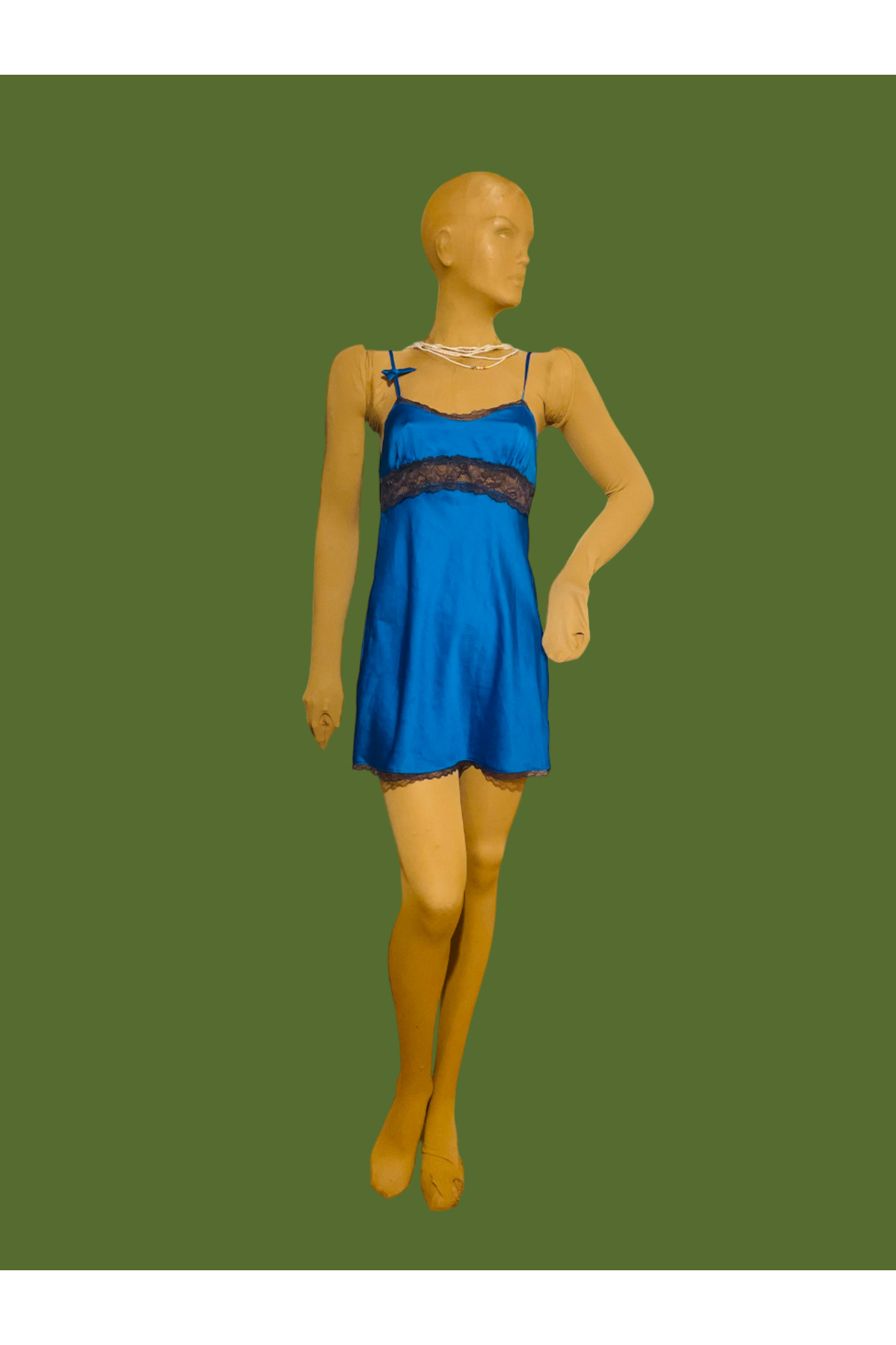 ÖzOksijen Gecelik,Kadin Turkuaz Renk Fantezi Gecelik Elbise,Dantel Detayli,Ayarlanabilir Askili,Mini Diz Ustu