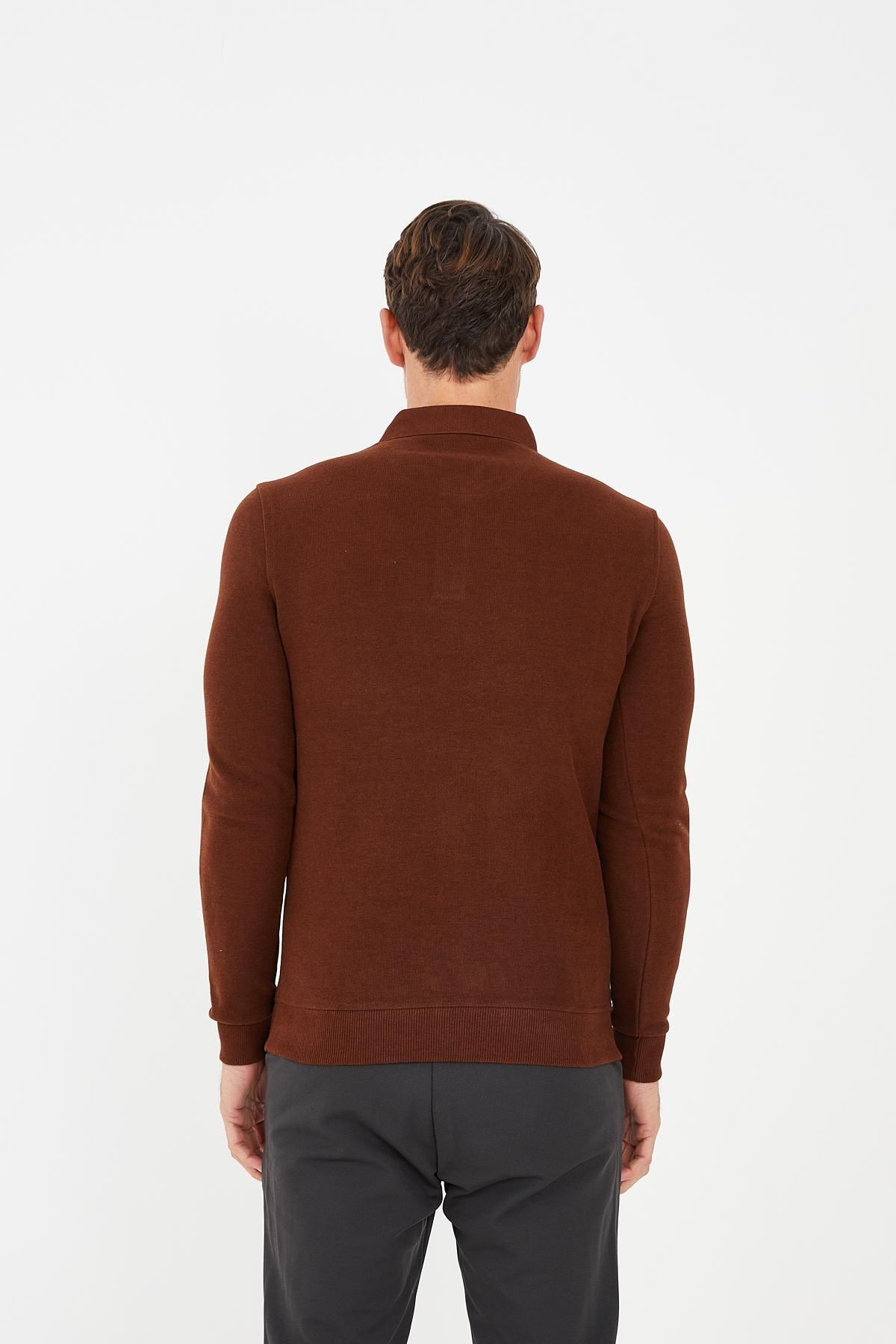 Maccali-Men's Versatile Striped Winter Long Cinnamon Polo Neck T-Shirt 5