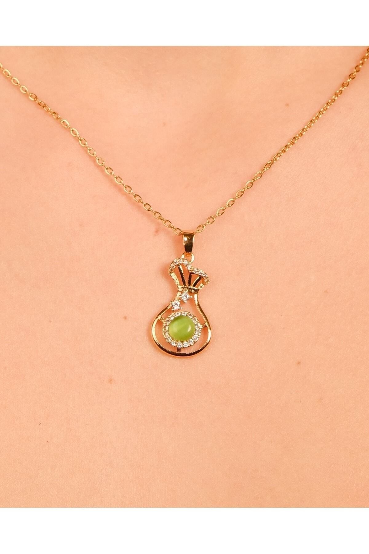 Lekka Design-Green Stone Non-Tarnish Steel Women's Jewelry Necklace 5