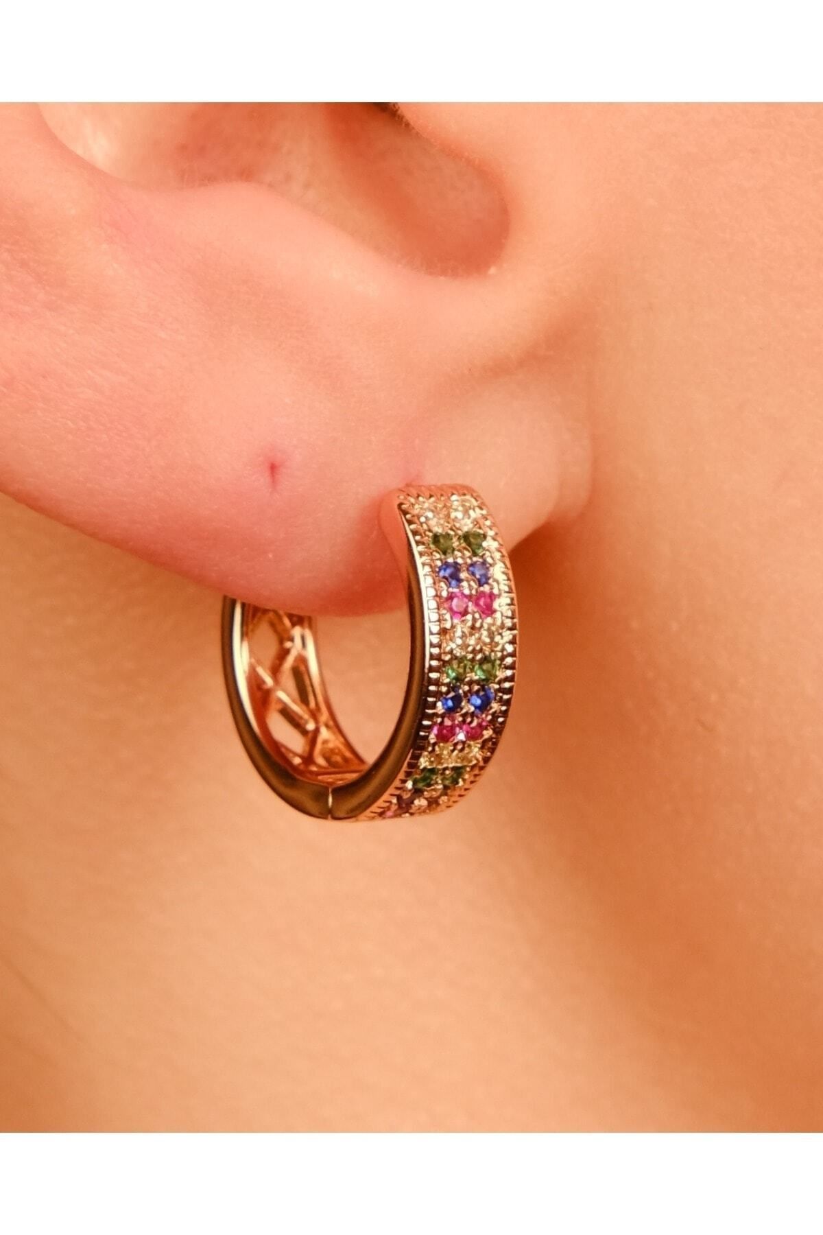 Lekka Design-Women's Non-Tarnish Steel Jewelry Luxury Colorful Zircon Stone Hoop Earrings 2