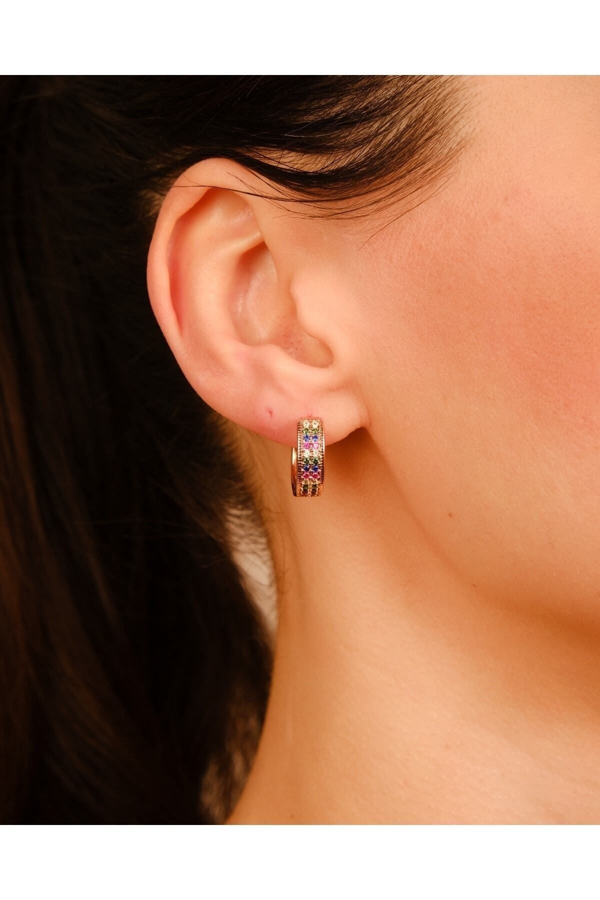 Lekka Design-Women's Non-Tarnish Steel Jewelry Luxury Colorful Zircon Stone Hoop Earrings 6