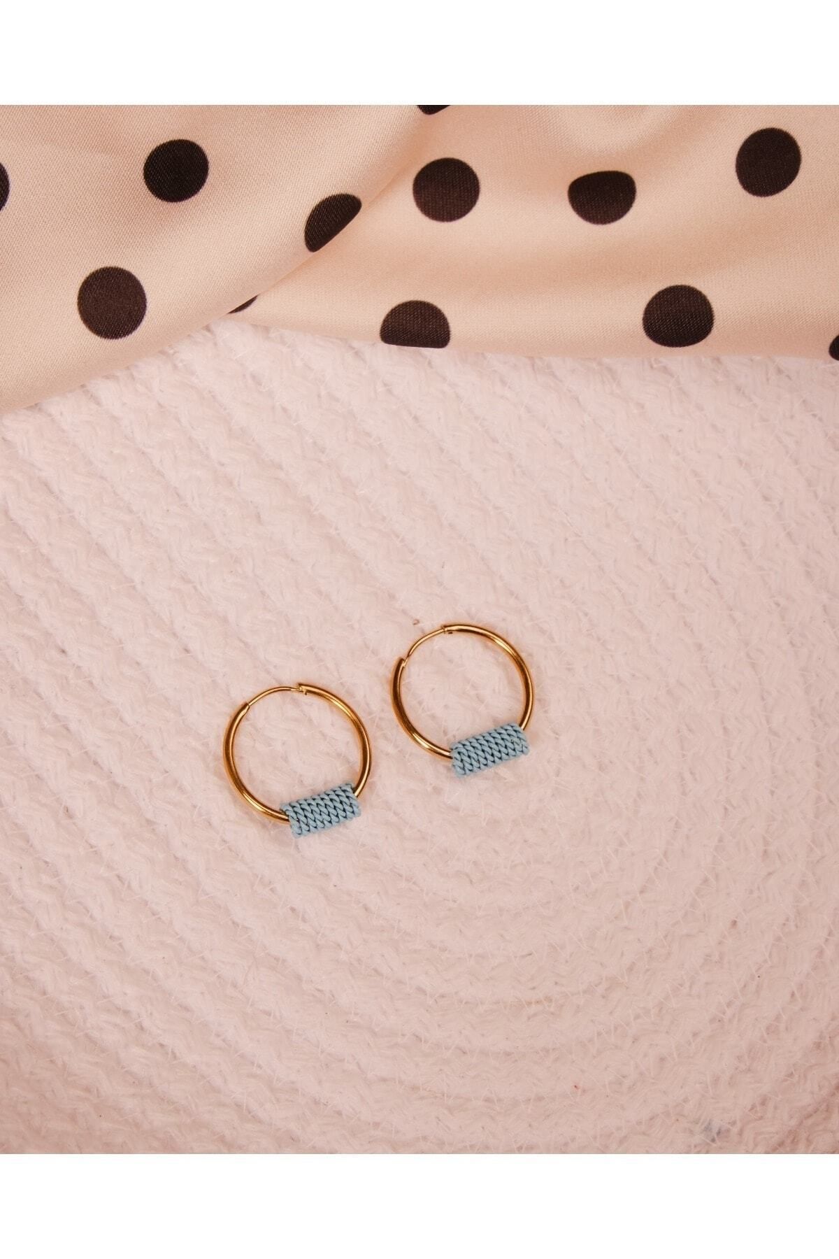 Lekka Design-Blue Roll Chain Detailed Anti-Tarnish Steel Women's Hoop Earrings 4