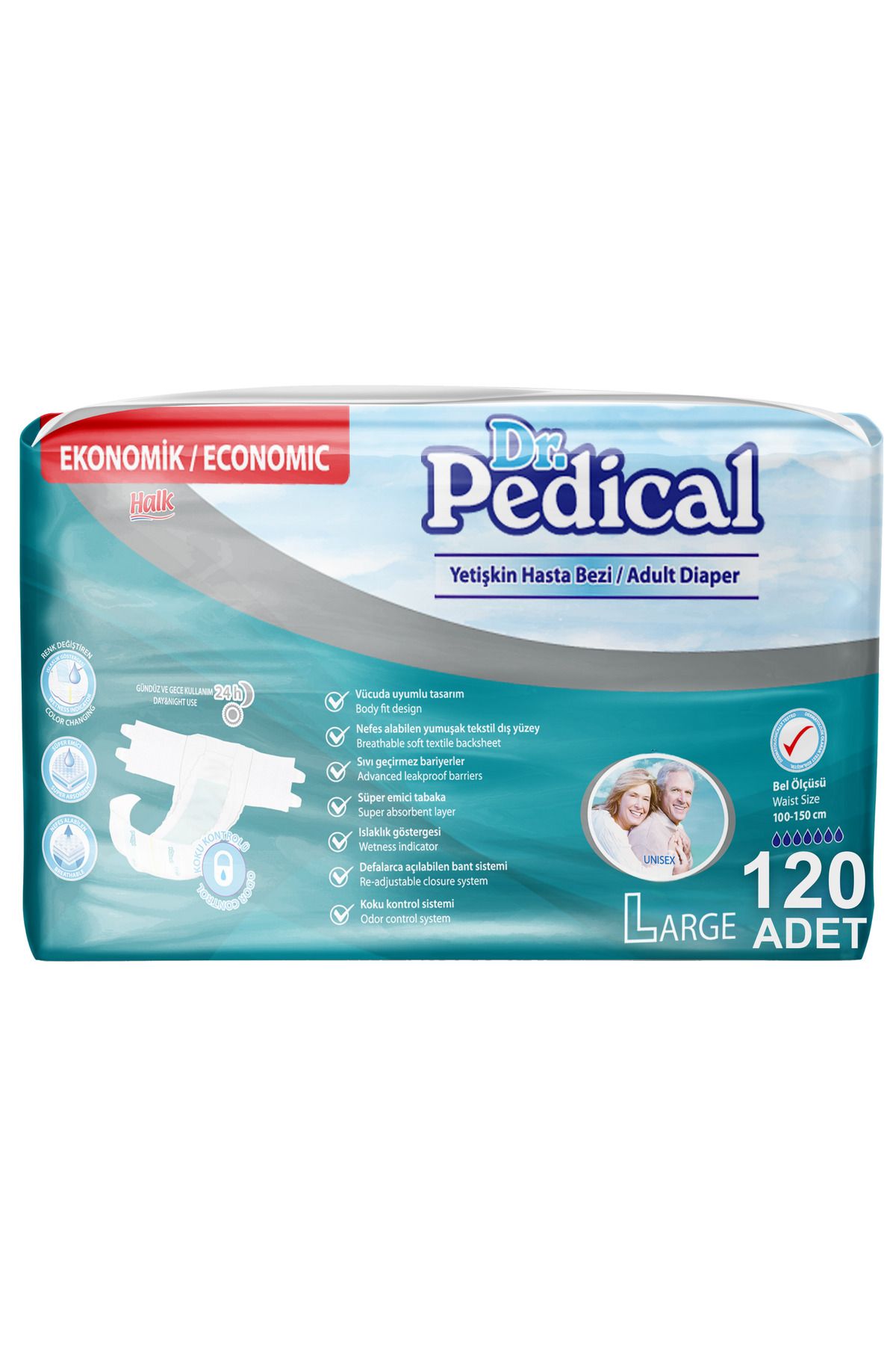 Dr.Pedical Dr.pedikal Large Beden Büyük Boy Belbantlı 120 Adet 4 Paket Hasta Bezi