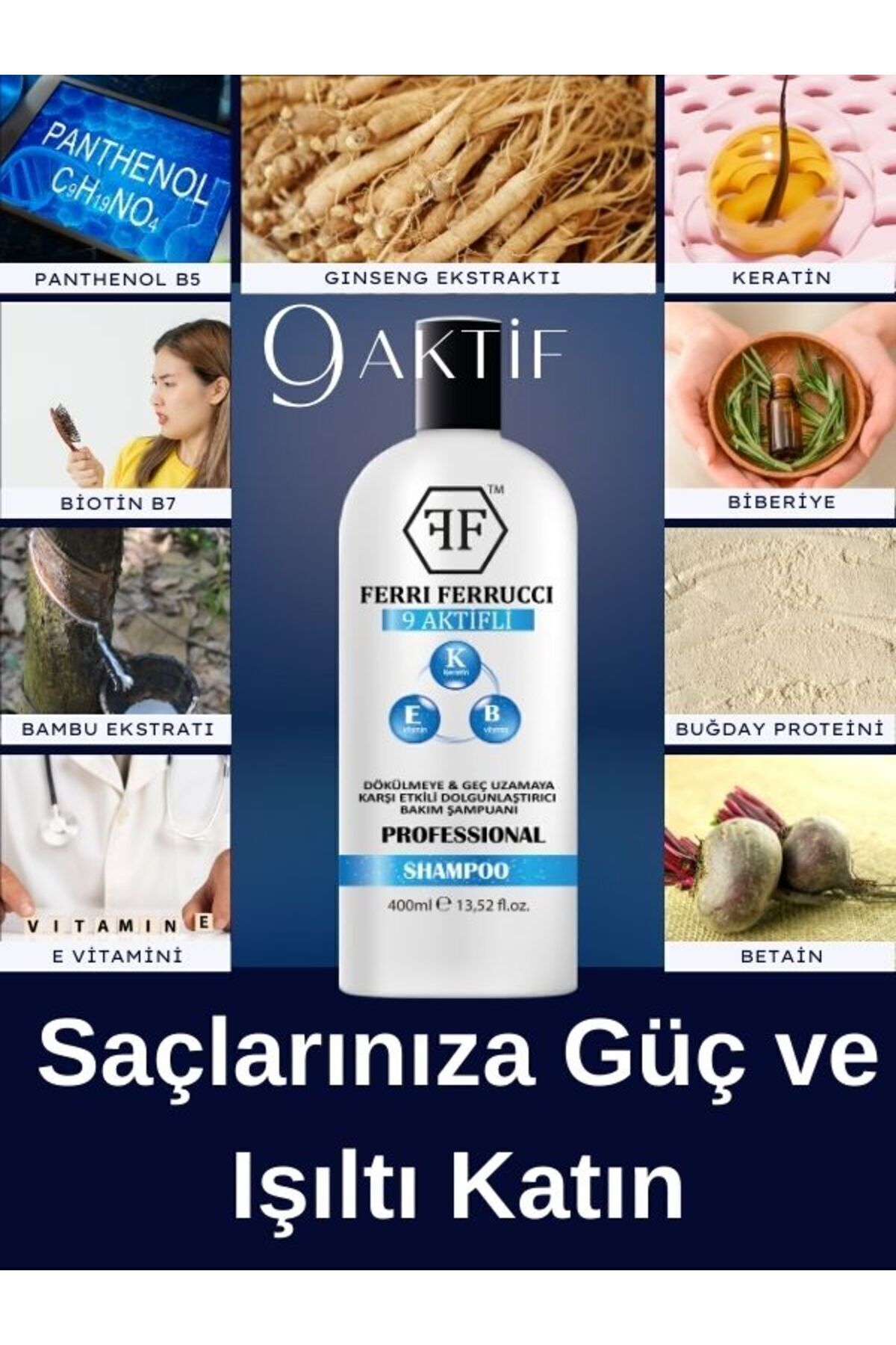 Ferri Ferrucci Saç Dökülmesi Bakım Şampuanı 400 ml Bambu Ginseng Buğday Biberiye Keratin Biotin B5-3