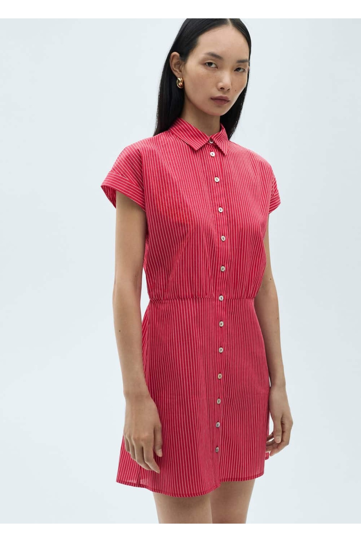 Çizgili pamuklu gömlek elbise