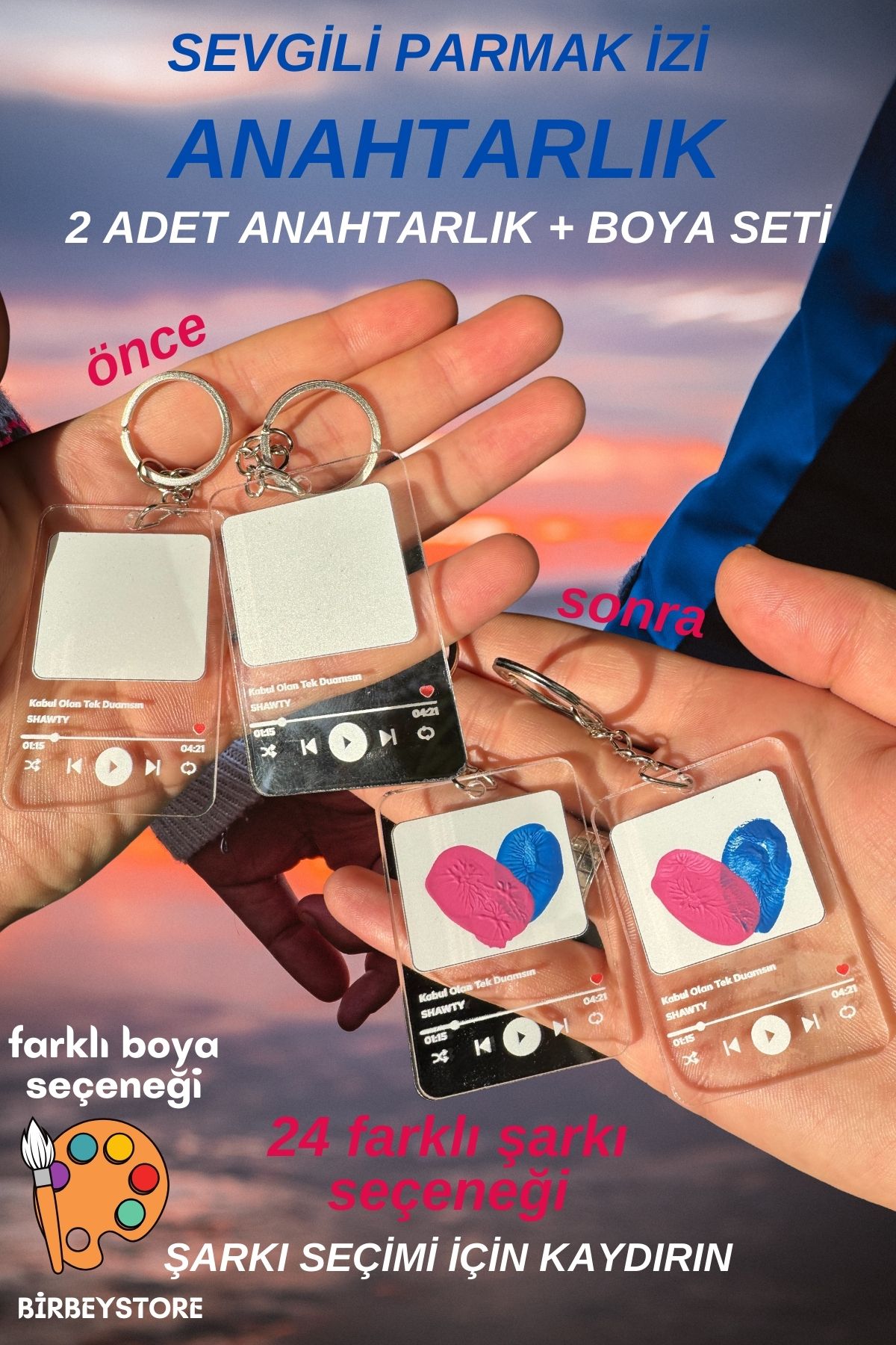 BİRBEYSTORE Sevgili Parmak Izi Seti Anahtarlık Çift Sevgili Anahtarlık