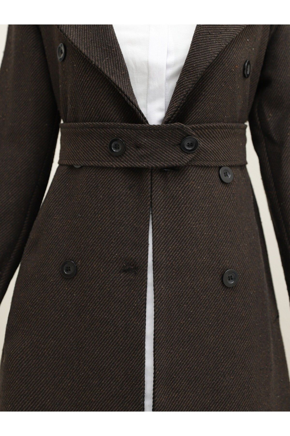 Modamorfo-Brown Coat with Bolero Detail and Belt 3